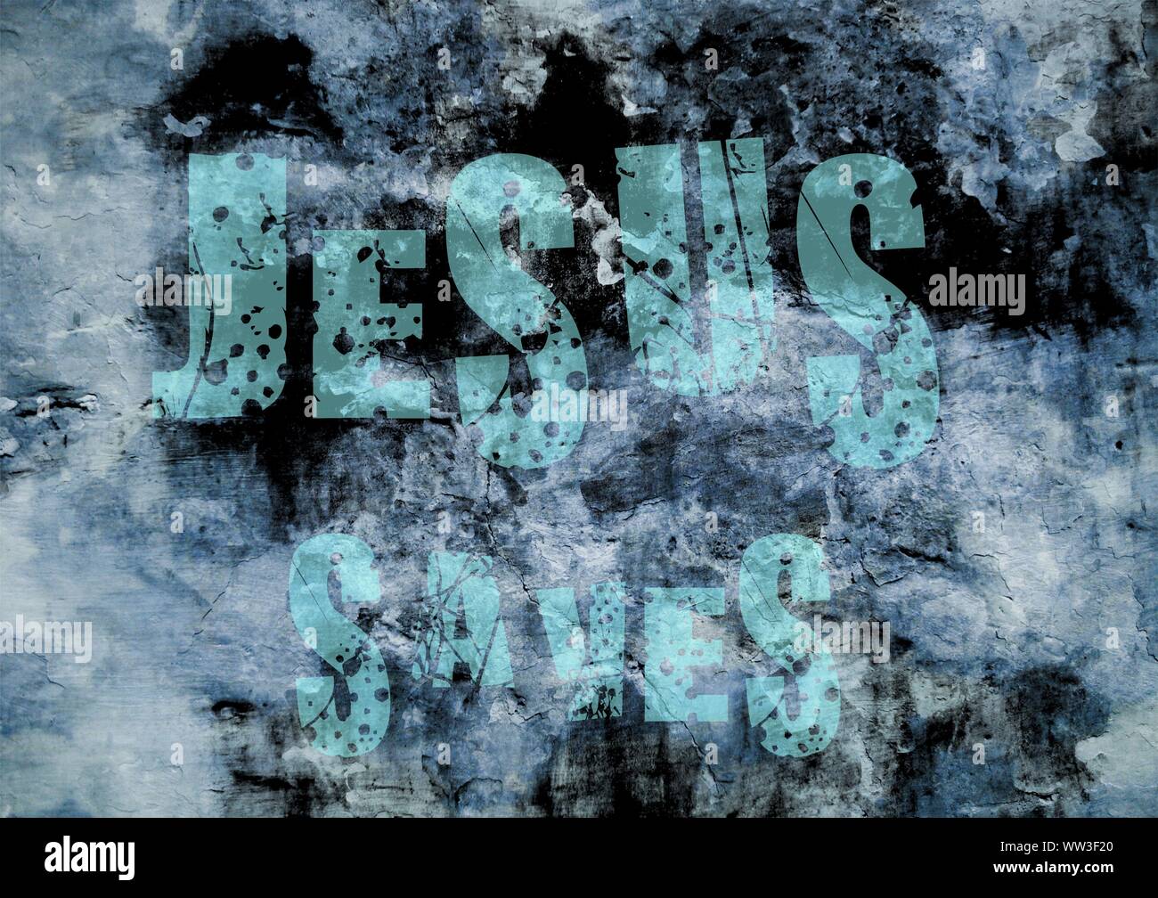 Gesù vive Gesù salva e il pesce icthus il segno per i credenti Foto Stock