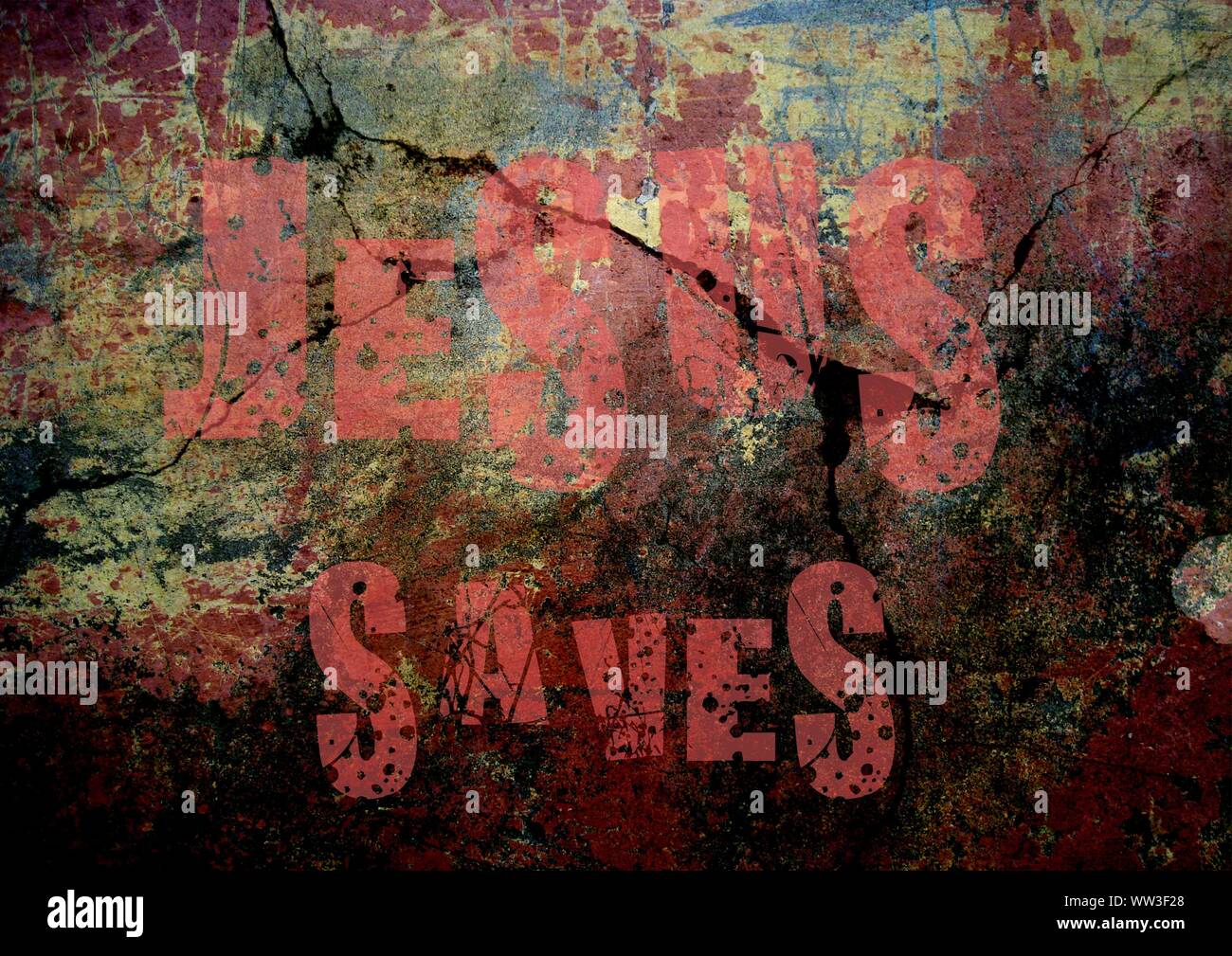 Gesù vive Gesù salva e il pesce icthus il segno per i credenti Foto Stock