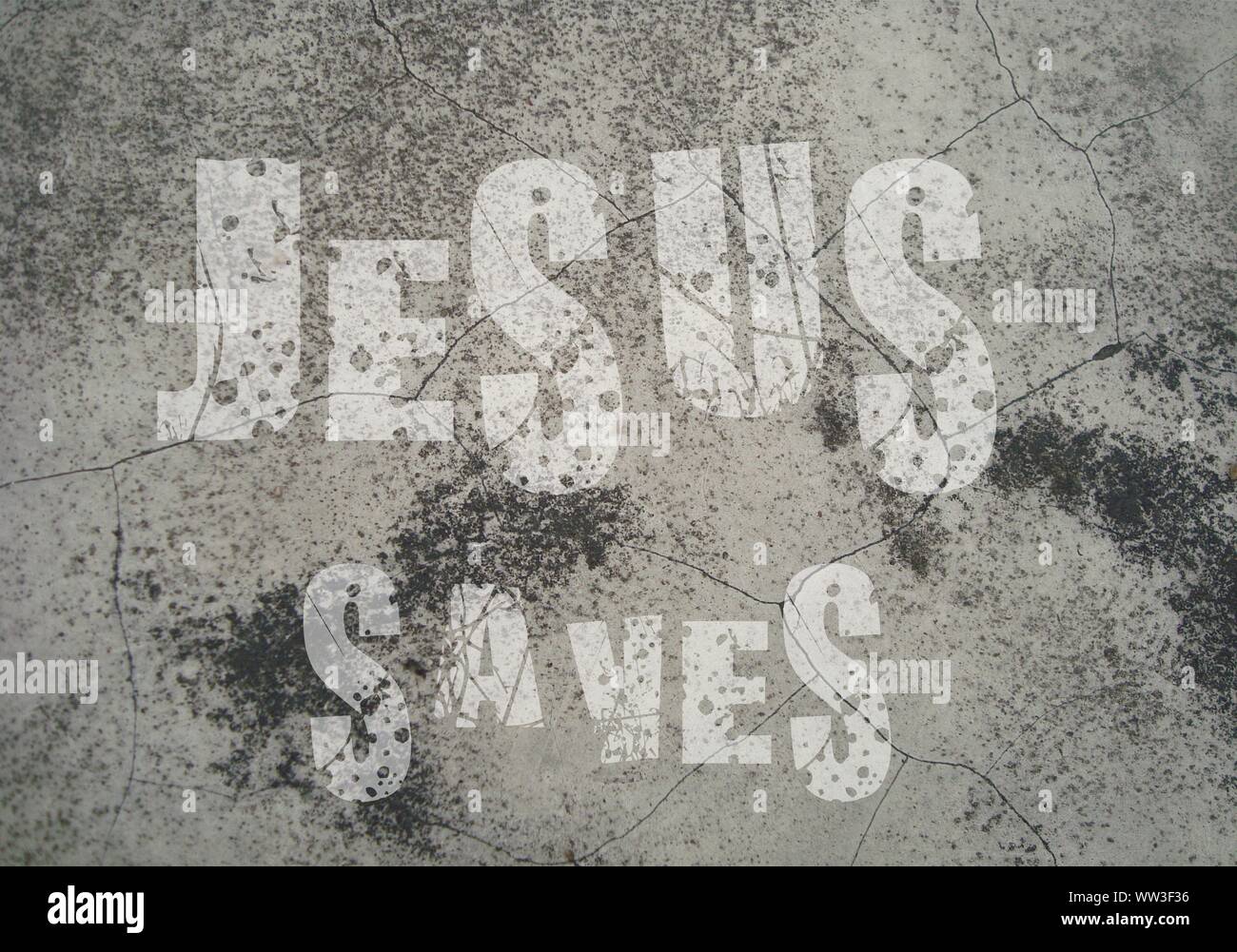 Gesù vive Gesù salva e il pesce icthus il segno per i credenti Foto Stock