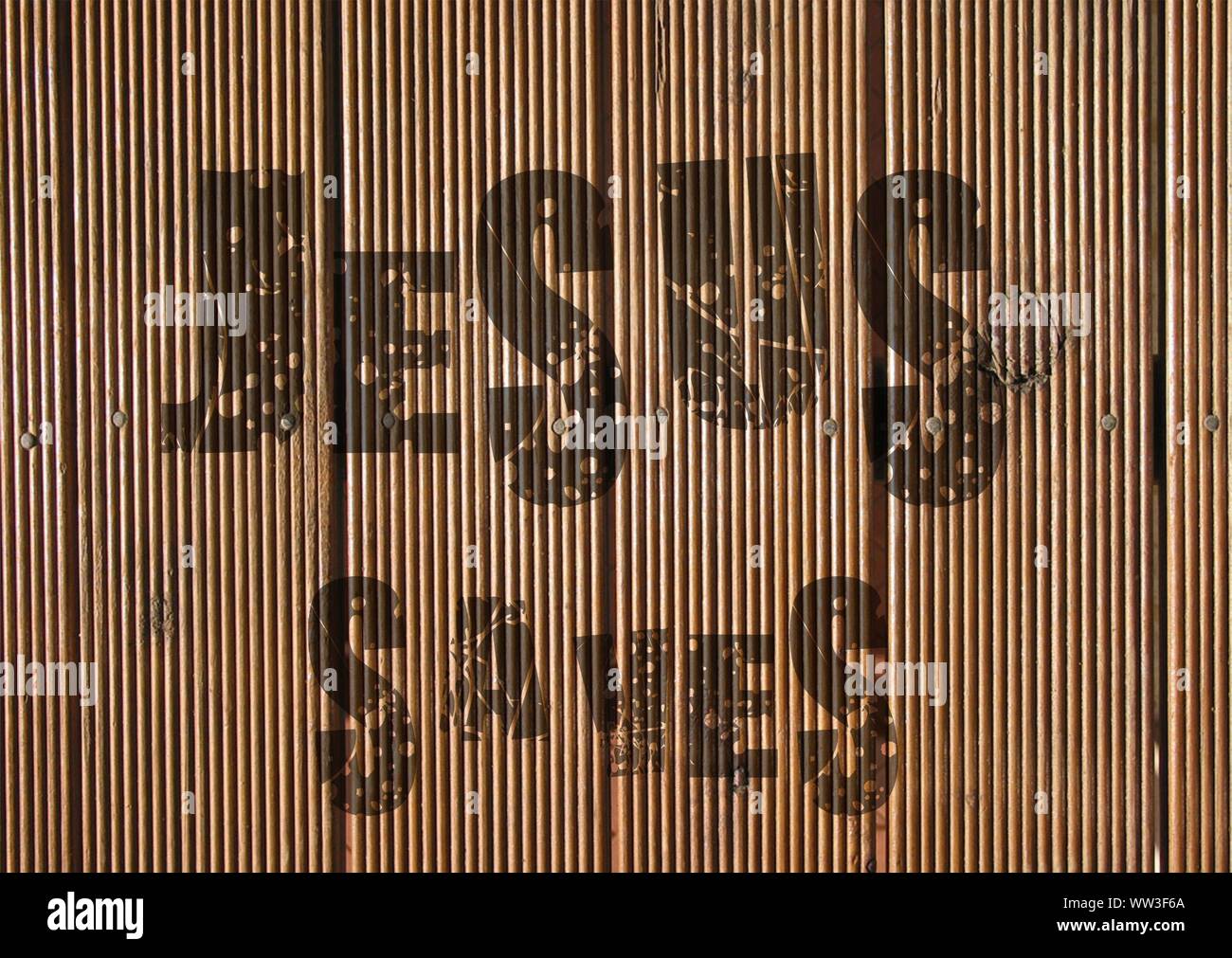 Gesù vive Gesù salva e il pesce icthus il segno per i credenti Foto Stock