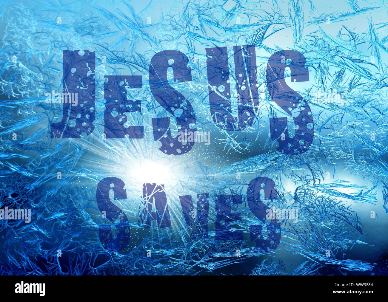 Gesù vive Gesù salva e il pesce icthus il segno per i credenti Foto Stock