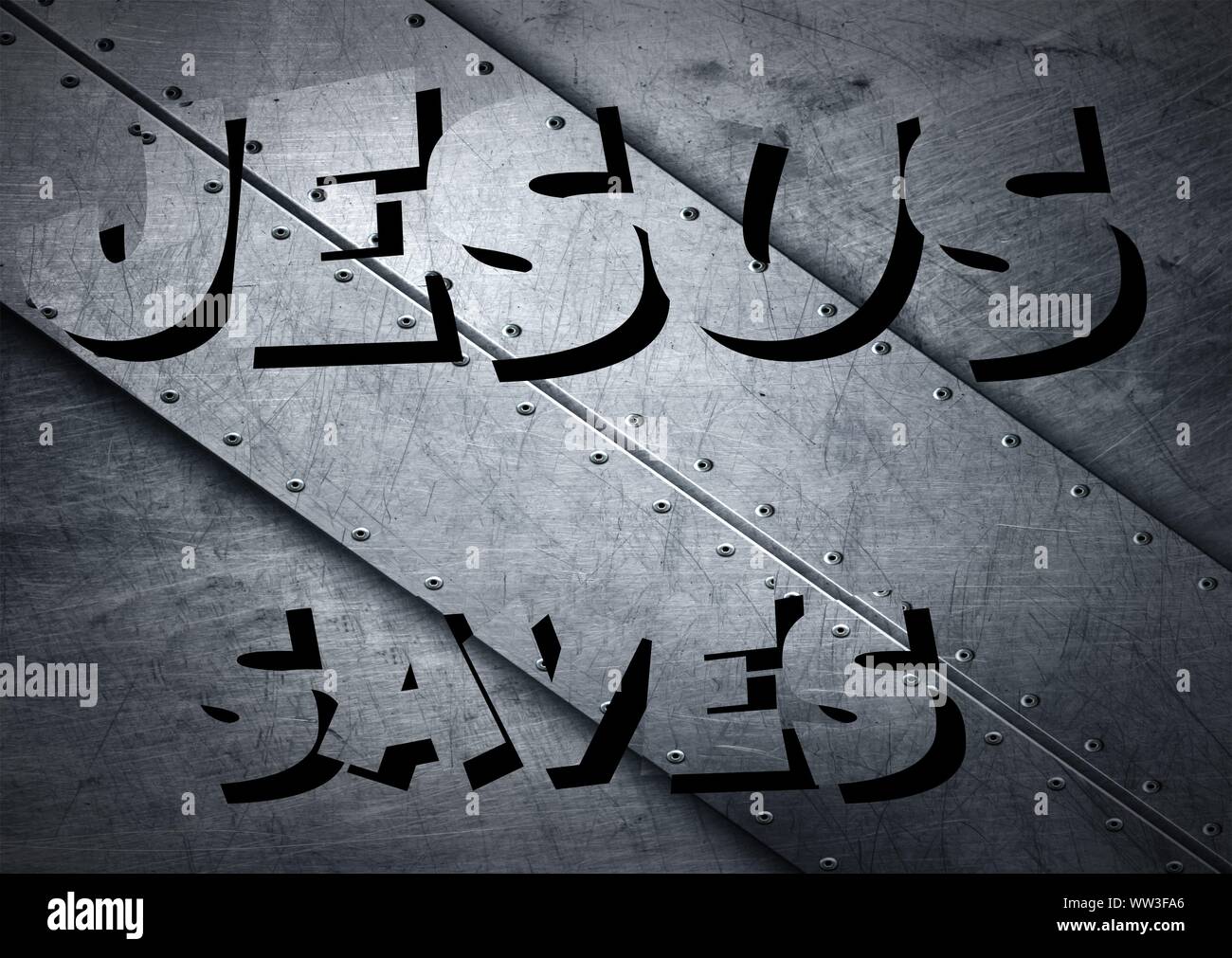 Gesù vive Gesù salva e il pesce icthus il segno per i credenti Foto Stock