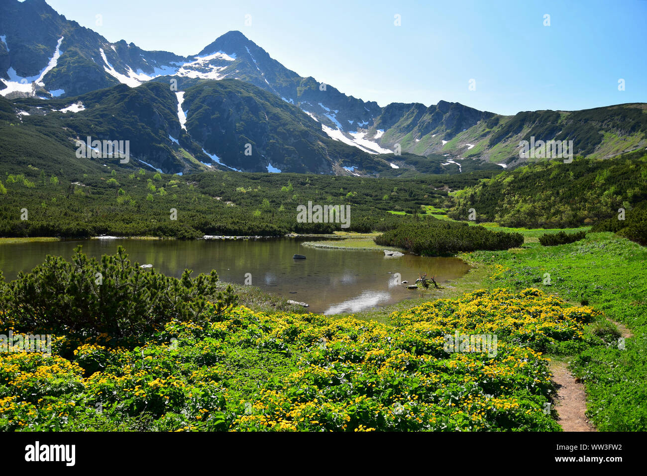 Bellissimo paesaggio nel Belianske Tatra con il lago Vel'ke Biele pleso. La Slovacchia. Foto Stock