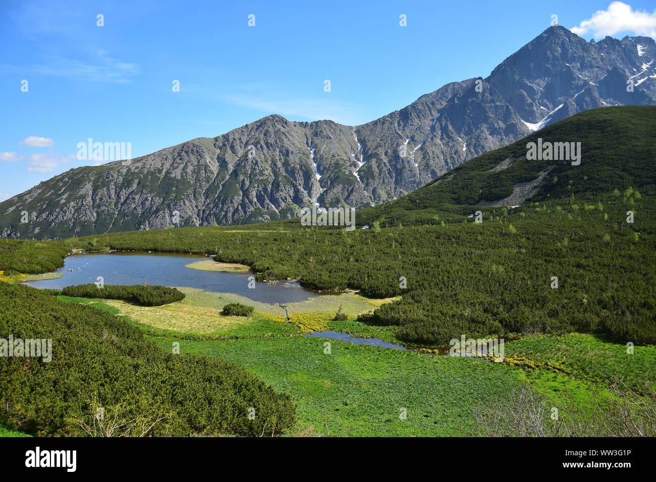 Bellissimo paesaggio nel Belianske Tatra con il lago Vel'ke Biele pleso. La Slovacchia. Foto Stock