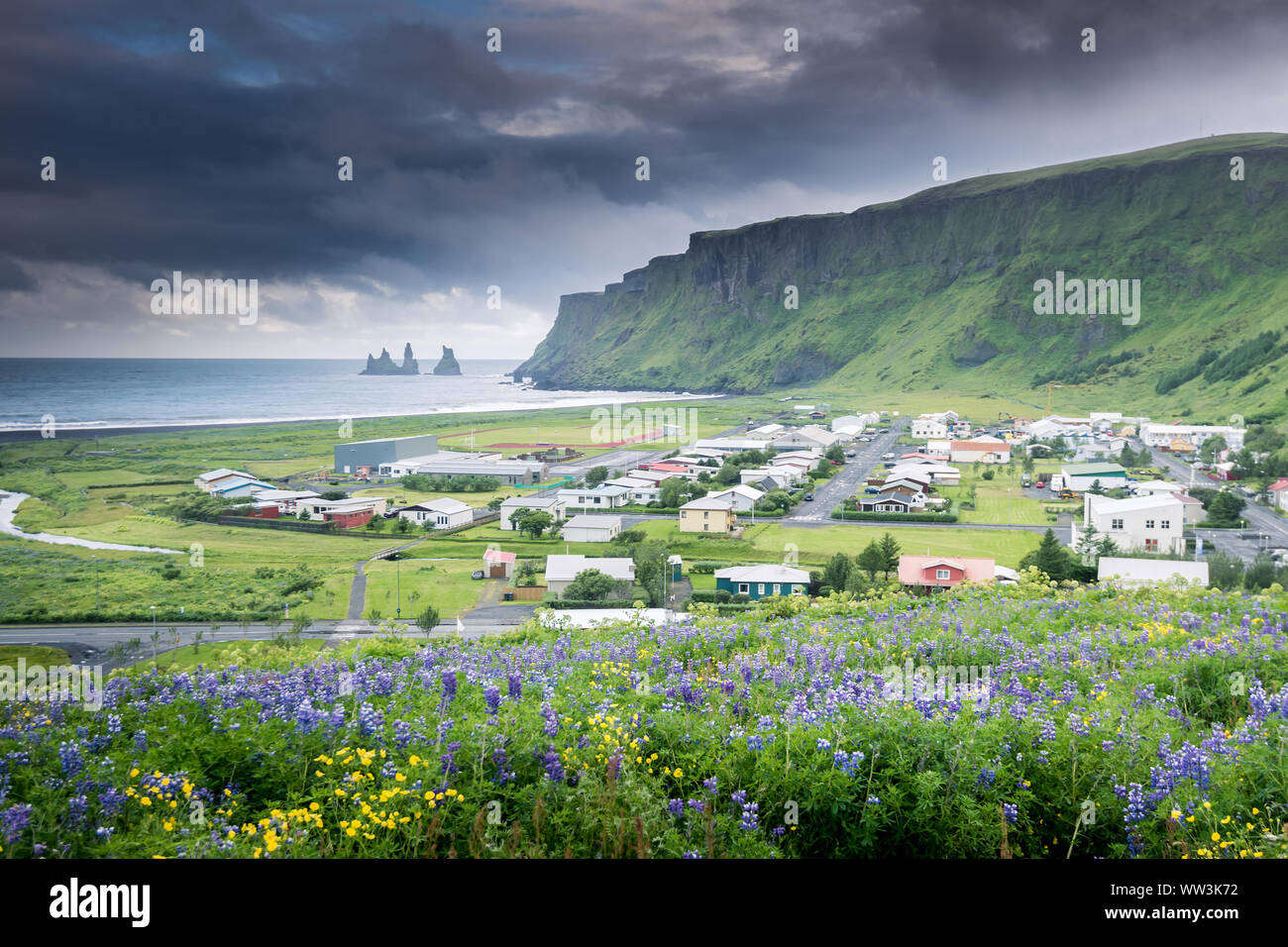 Bellissimo villaggio di Vik nel sud dell'Islanda Foto Stock