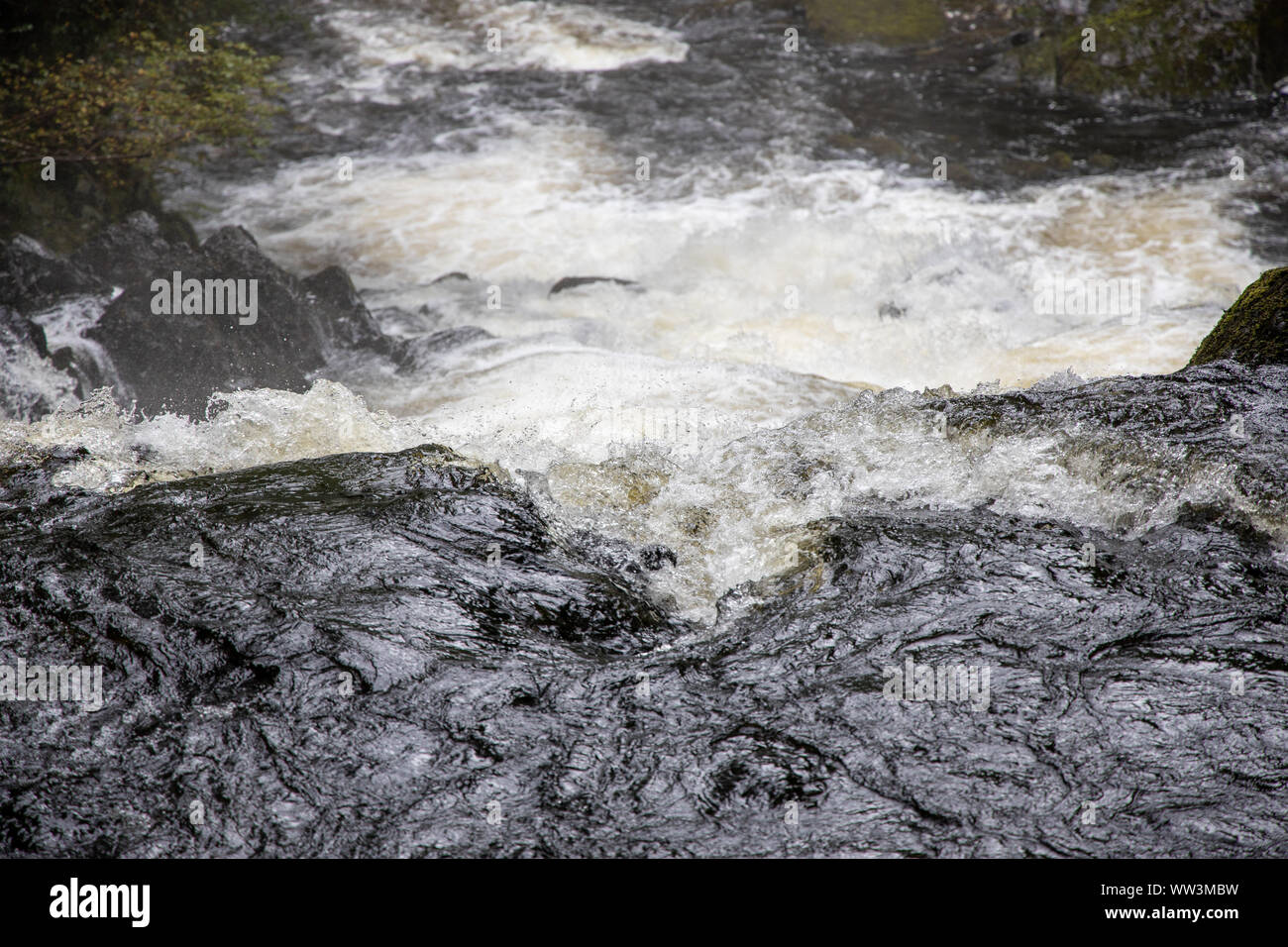 Swallow Falls cascata, Parco Nazionale di Snowdonia, Betws-y-coed Foto Stock
