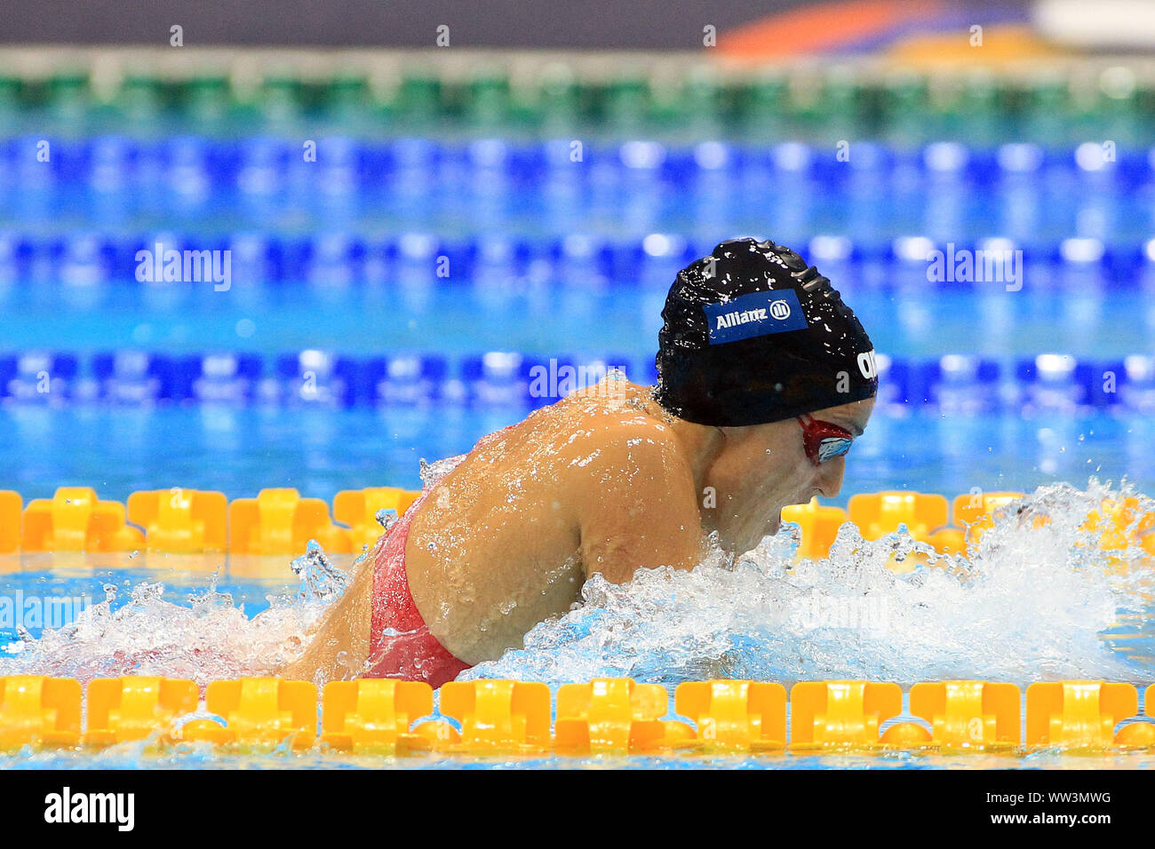 Londra, Regno Unito. Xii Sep, 2019. Maria Carolina Gomes Santiago del Brasile in azione durante le Donne 100m Breasstroke SB12 finale. Mondo Para Nuoto Campionati di Allianz 2019 giorno 4 presso il London Aquatics Centre di Londra, UK giovedì 12 settembre 2019. Questa immagine può essere utilizzata solo per scopi editoriali. Solo uso editoriale, pic da Steffan Bowen/Andrew Orchard fotografia sportiva/Alamy Live news Credito: Andrew Orchard fotografia sportiva/Alamy Live News Foto Stock