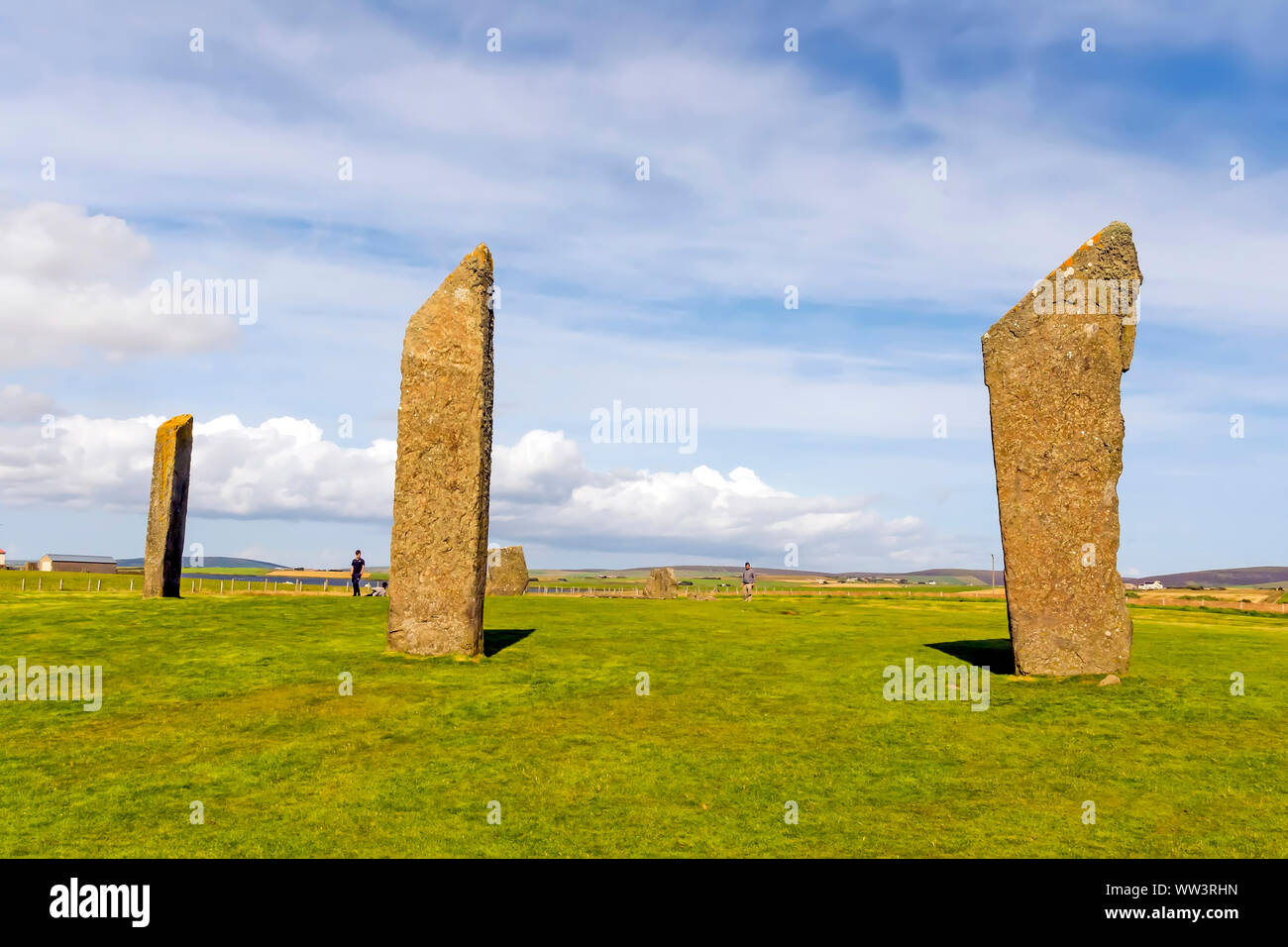 Pietre permanente di Stenness risale almeno 3100BC e fanno parte del Cuore delle Orcadi Neolitiche Sito Patrimonio Mondiale dell'UNESCO, Scozia Foto Stock