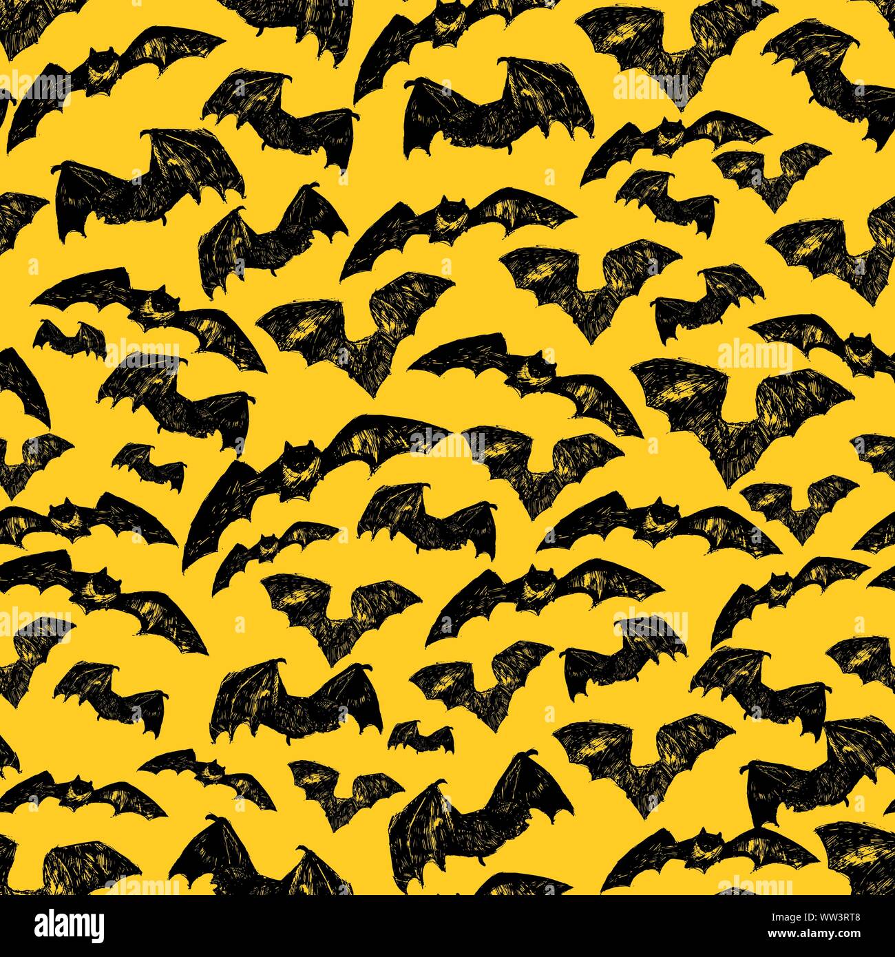 Vettore disegnati a mano giallo pipistrelli halloween schema di  ripetizione. Adatto per i tessili, carta da parati, Festa di halloween  poster o la confezione regalo Immagine e Vettoriale - Alamy