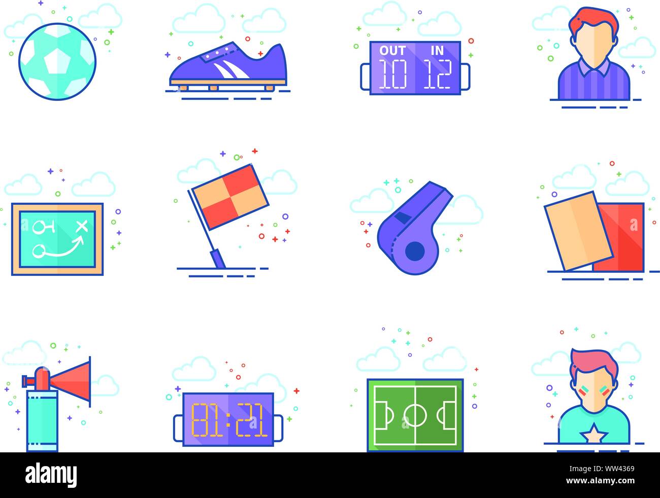 Soccer Icona correlati serie a schermo piatto a colori e stile. Illustrazione Vettoriale. Illustrazione Vettoriale