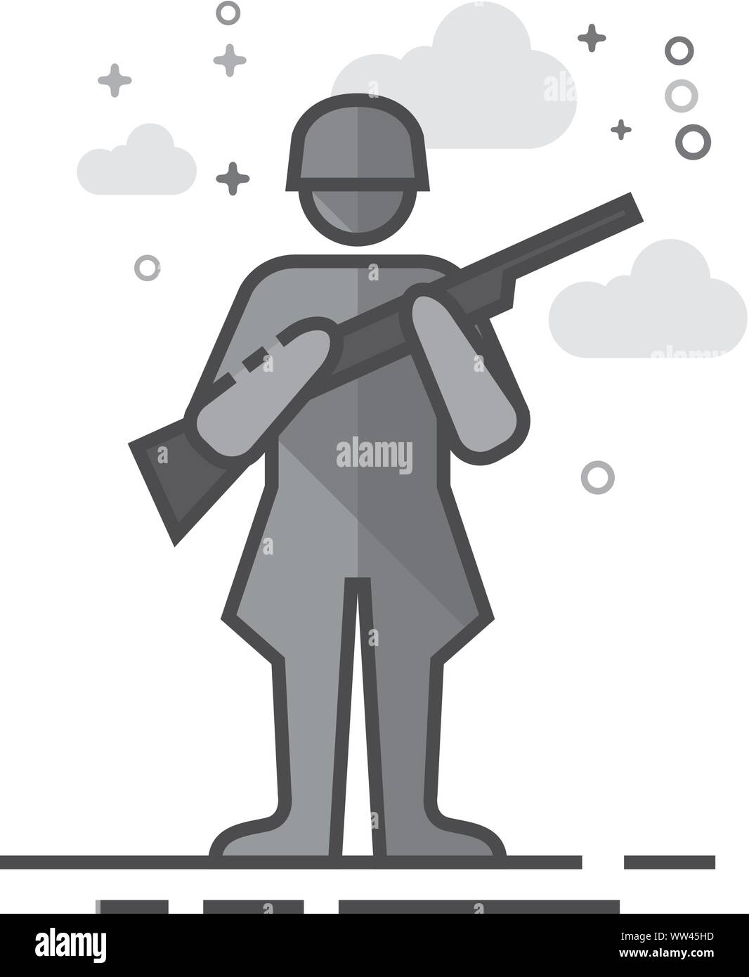 Guerra Mondiale Esercito icona in flat delineato lo stile in scala di grigi. Illustrazione Vettoriale. Illustrazione Vettoriale