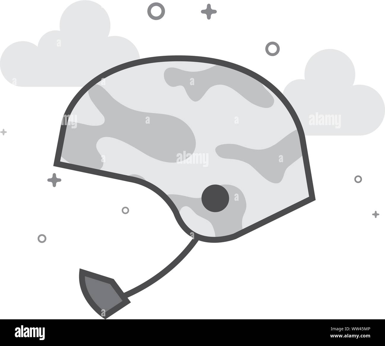 Casco militare icona nel piano delineato lo stile in scala di grigi. Illustrazione Vettoriale. Illustrazione Vettoriale