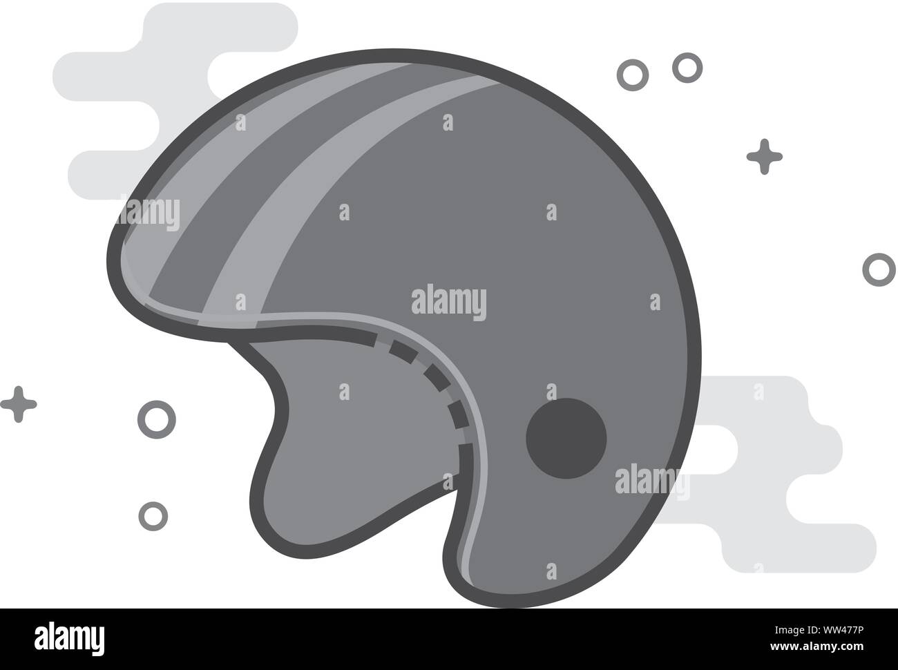 Motociclo casco icona nel piano delineato lo stile in scala di grigi. Illustrazione Vettoriale. Illustrazione Vettoriale