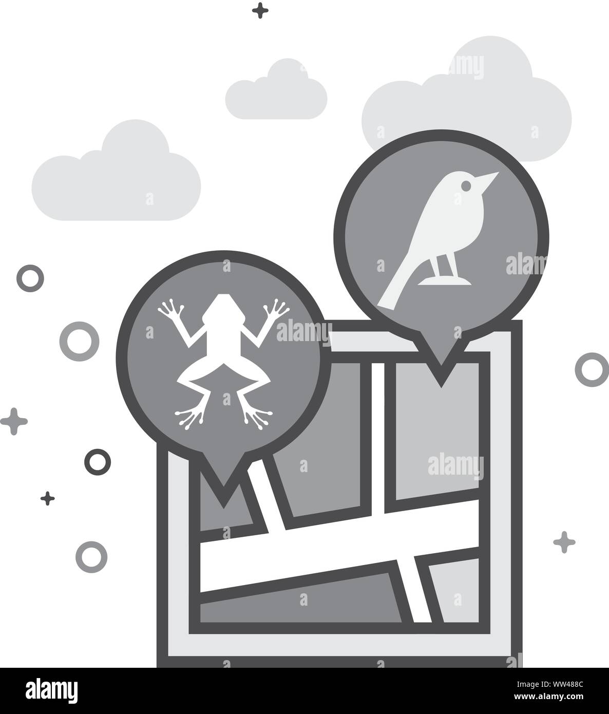 Mappa dello Zoo icona nel piano delineato lo stile in scala di grigi. Illustrazione Vettoriale. Illustrazione Vettoriale