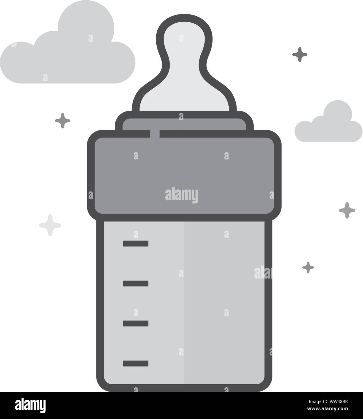 Bottiglia di latte icona nel piano delineato lo stile in scala di grigi. Illustrazione Vettoriale. Illustrazione Vettoriale
