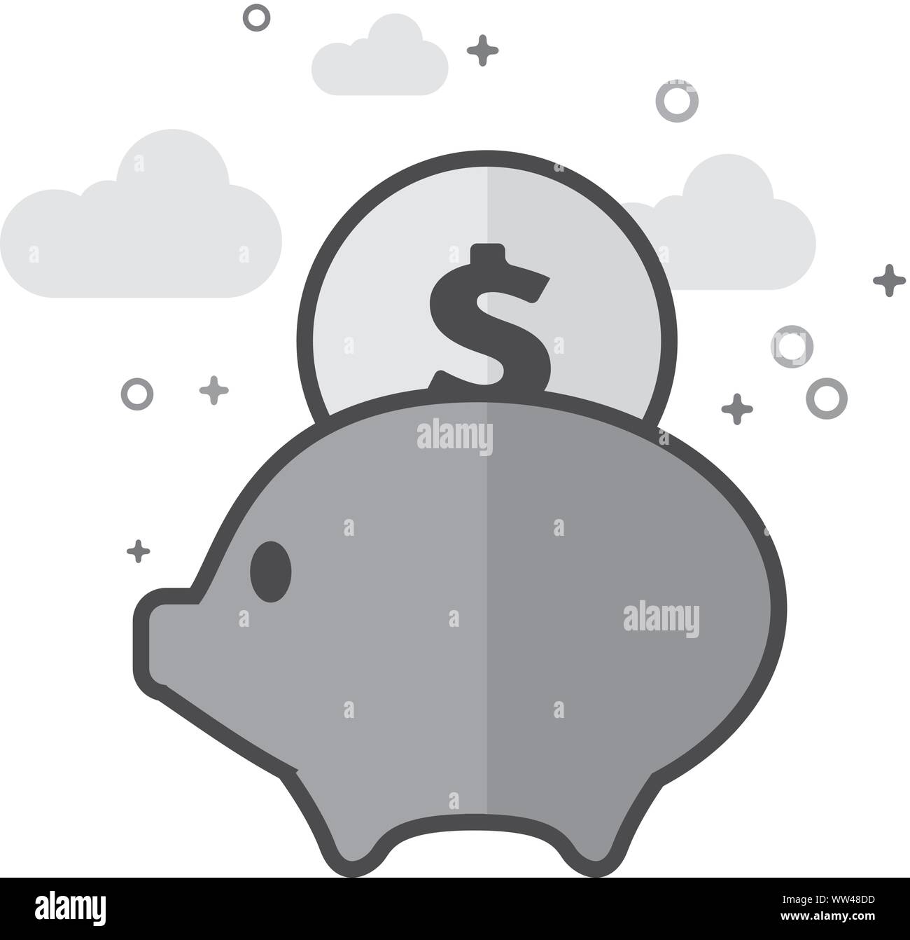 Coin salvadanaio icona nel piano delineato lo stile in scala di grigi. Illustrazione Vettoriale. Illustrazione Vettoriale