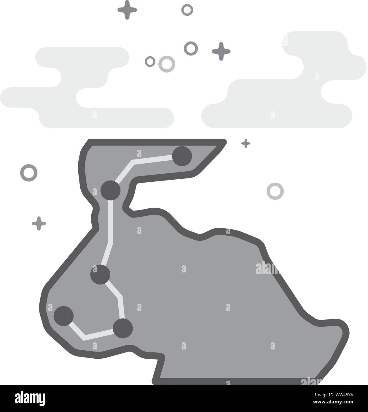 Percorso Rally Icona mappa in flat delineato lo stile in scala di grigi. Illustrazione Vettoriale. Illustrazione Vettoriale
