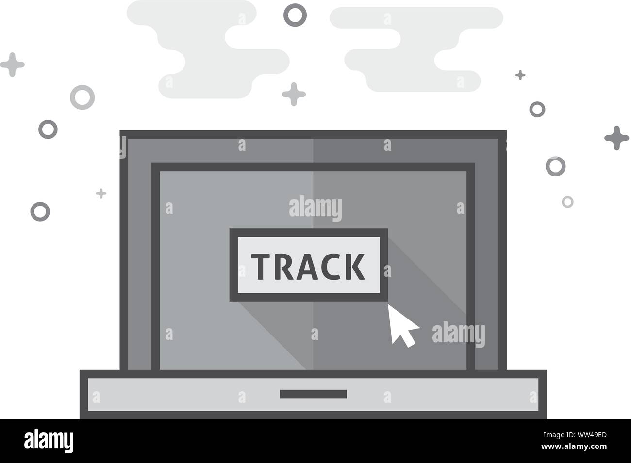 Tracking icona monitor flat delineato lo stile in scala di grigi. Illustrazione Vettoriale. Illustrazione Vettoriale