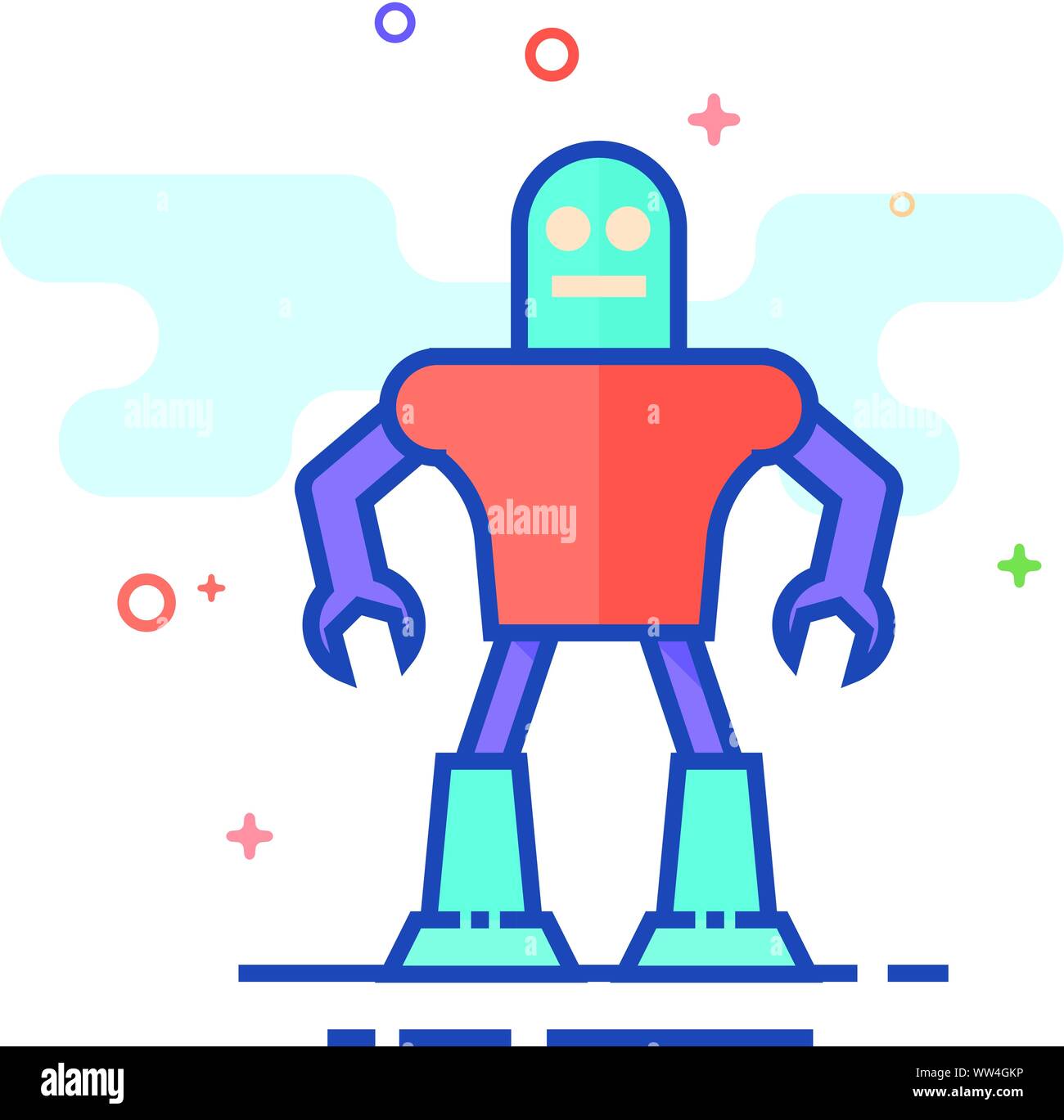 Robot giocattolo icona nel delineato schermo piatto a colori e stile. Illustrazione Vettoriale. Illustrazione Vettoriale