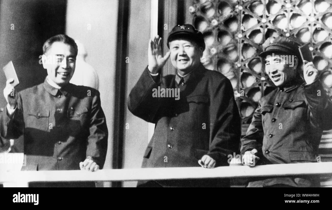 Lin biao, mao zedong, Zhou Enlai a Pechino, 4 ottobre 1967 Foto Stock