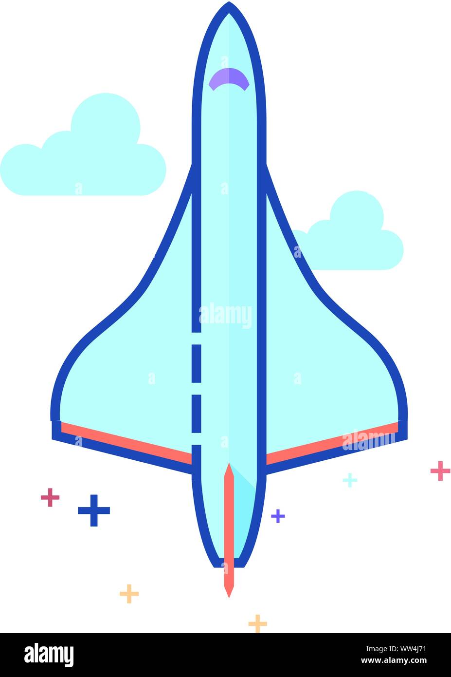 Aeroplano supersonico icona nel delineato schermo piatto a colori e stile. Illustrazione Vettoriale. Illustrazione Vettoriale