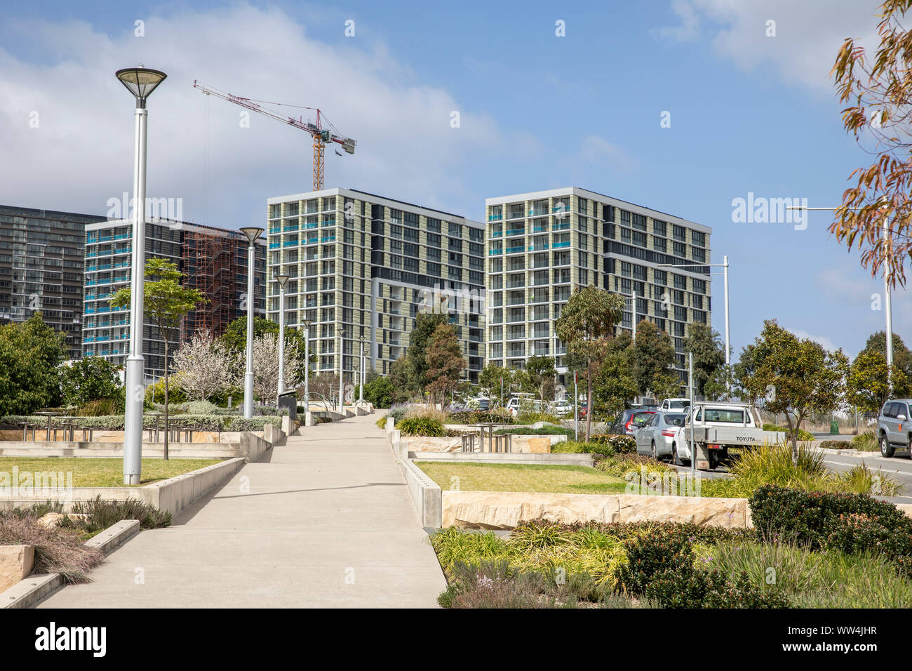 Elevato aumento di unità abitative e appartamenti di nuova costruzione in Parco di Macquarie Ryde in Sydney, Nuovo Galles del Sud, Australia Foto Stock