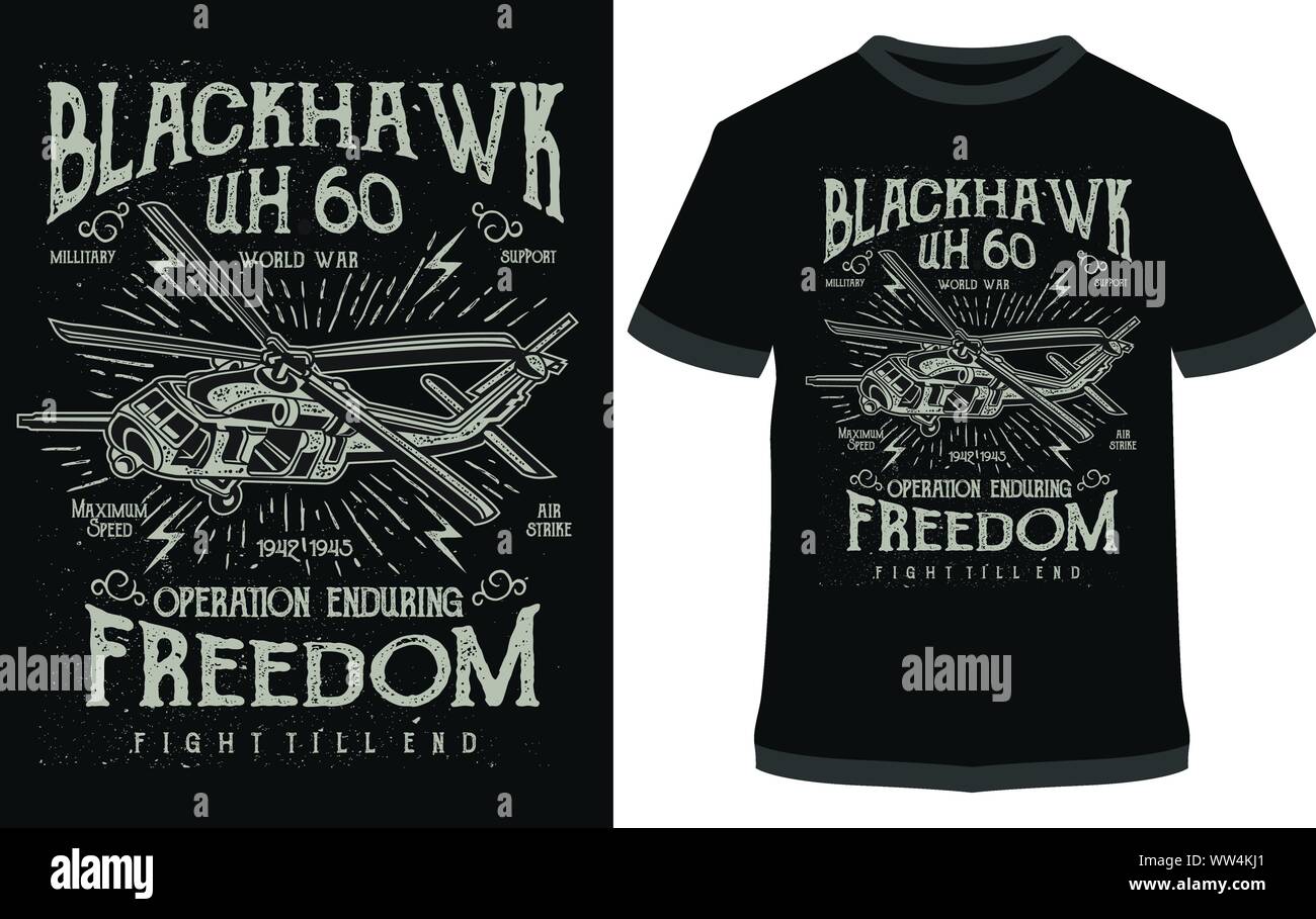 Pilota di caccia, Blackhawk, nato a volare, aeroplano - grafica vettoriale, poster tipografici, vintage, etichetta, badge, logo, icone o t-shirt Illustrazione Vettoriale