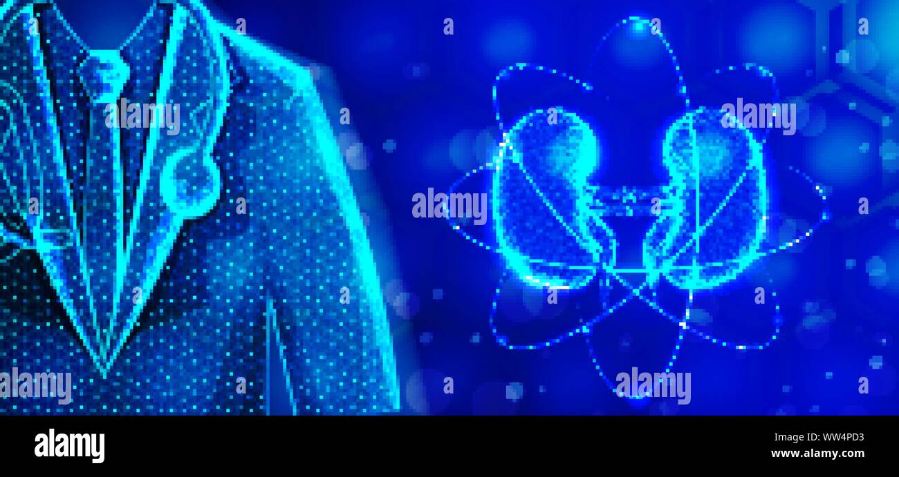 Rene medico specialista .Anatomia Umana .Abstract bassa poli design. Maglia Wireframe sfondo. Illustrazione Vettoriale Illustrazione Vettoriale