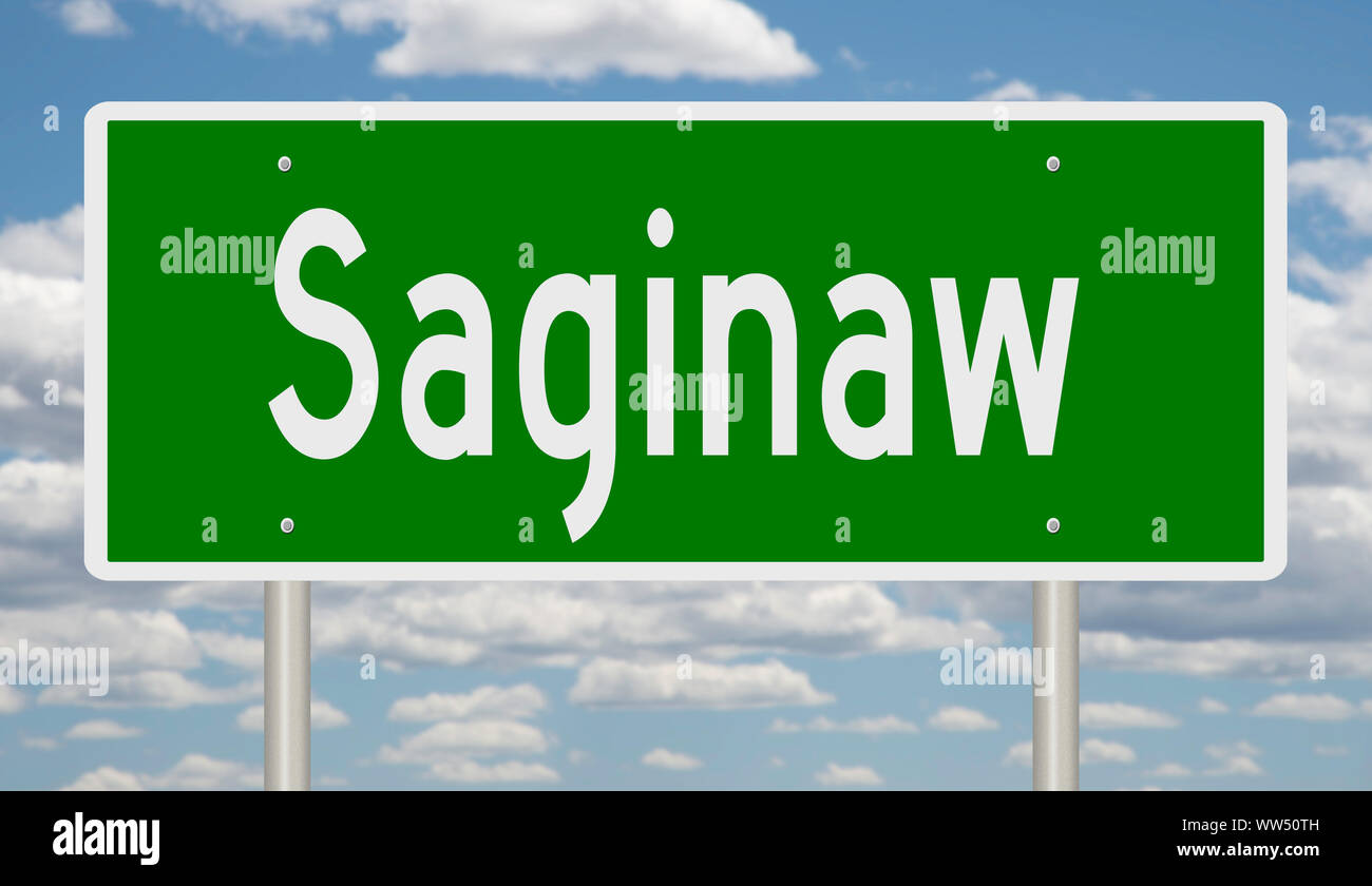 Il rendering di un cartello verde per Saginaw Foto Stock