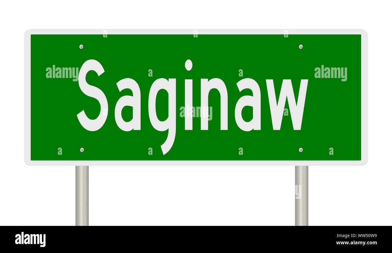 Il rendering di un cartello verde per Saginaw Foto Stock