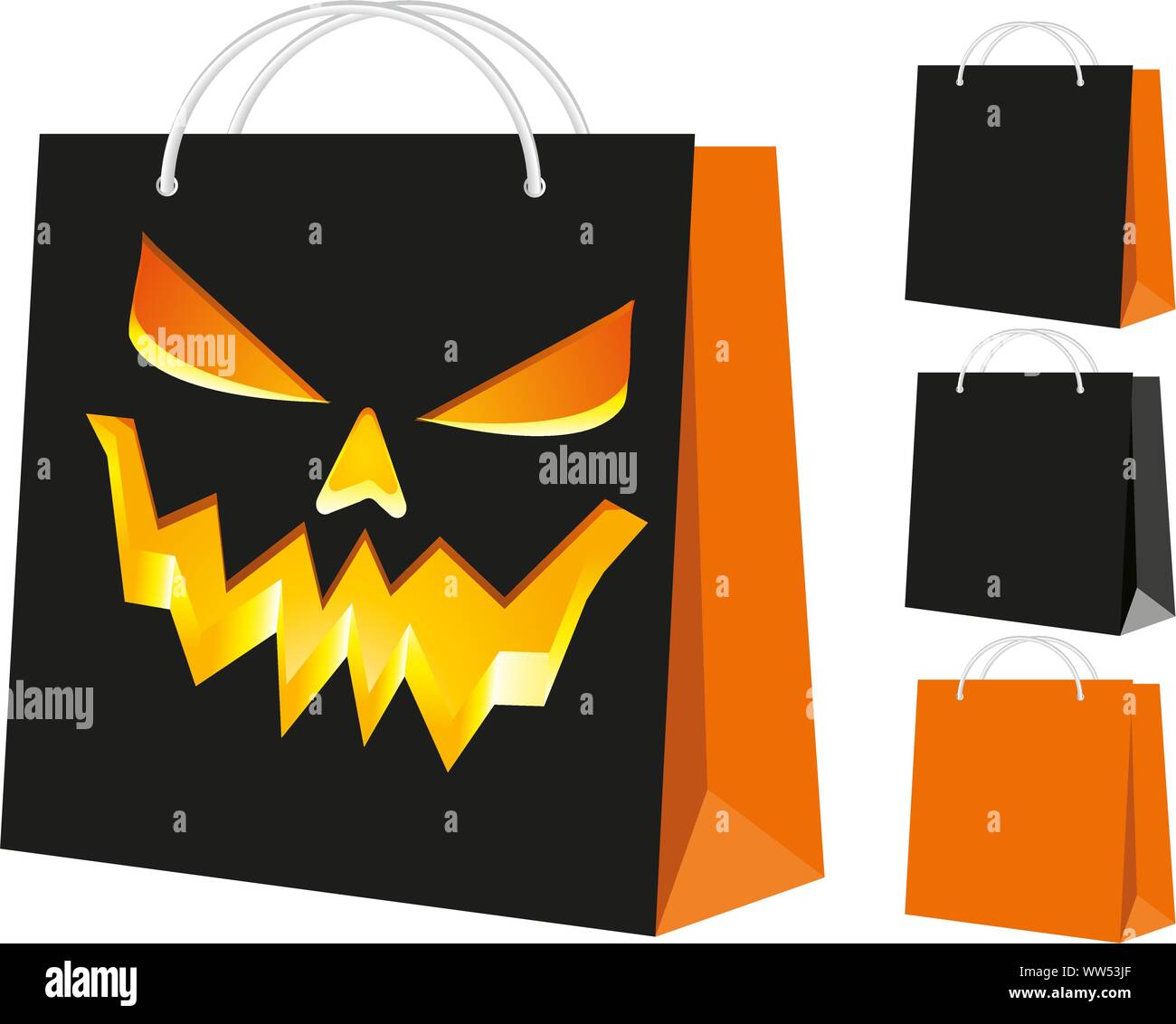 Set di borse per lo shopping: nero e arancio, e con il modello di Halloween, parte 3, illustrazione vettoriale Illustrazione Vettoriale