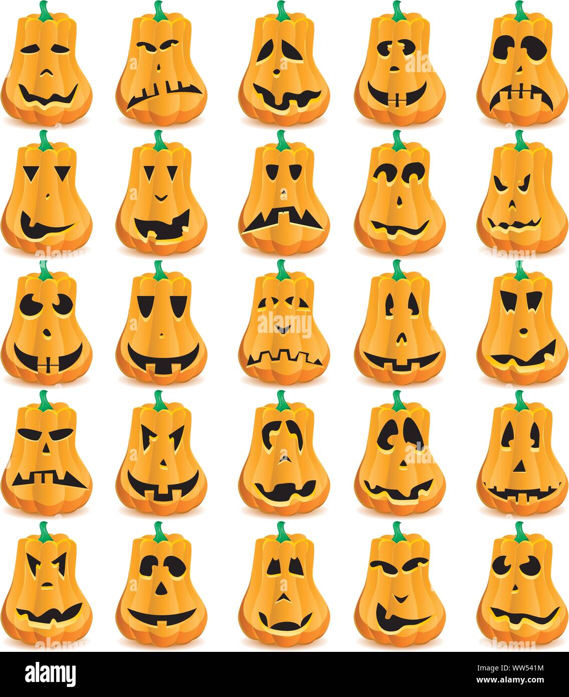 Set di zucche isolato su bianco, illustrazione vettoriale Illustrazione Vettoriale