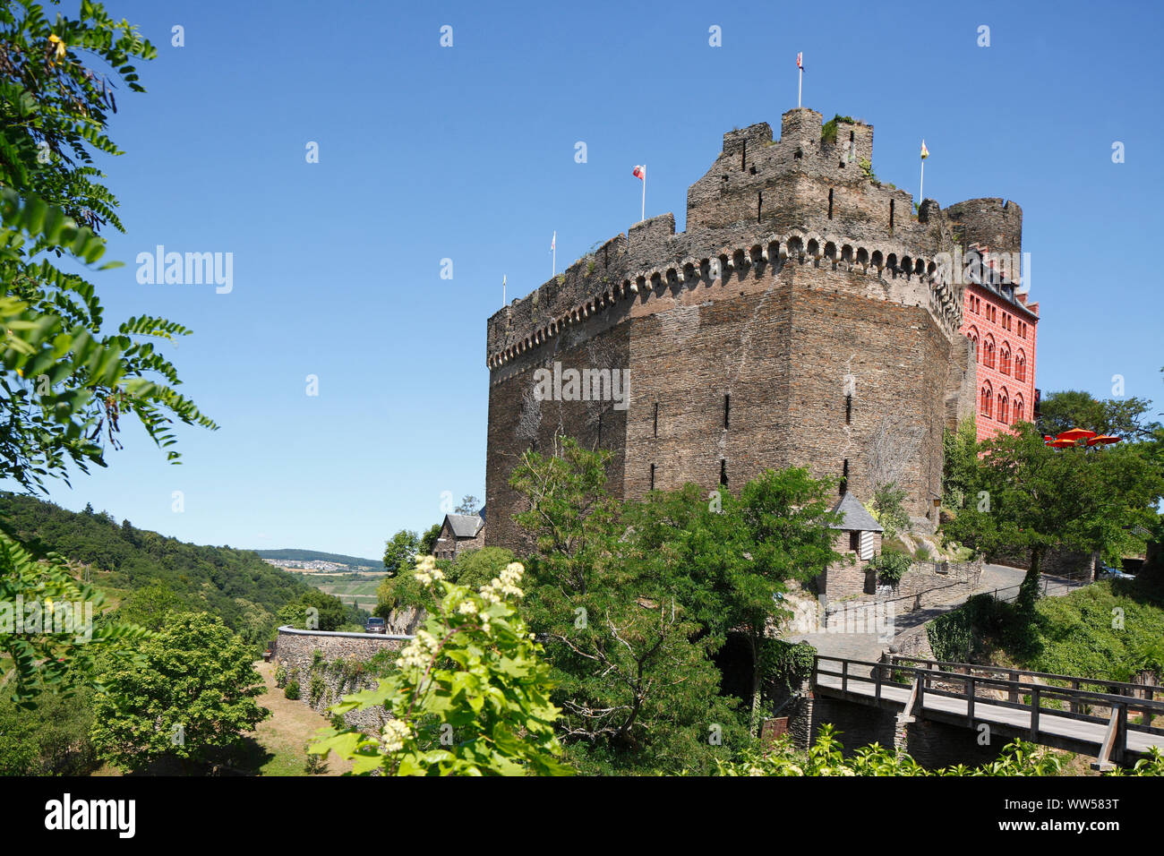 Il SchÃ¶nburg vicino Oberwesel, Oberwesel, patrimonio mondiale Unesco Valle del Reno superiore e centrale, Renania-Palatinato, Germania, Europa Foto Stock