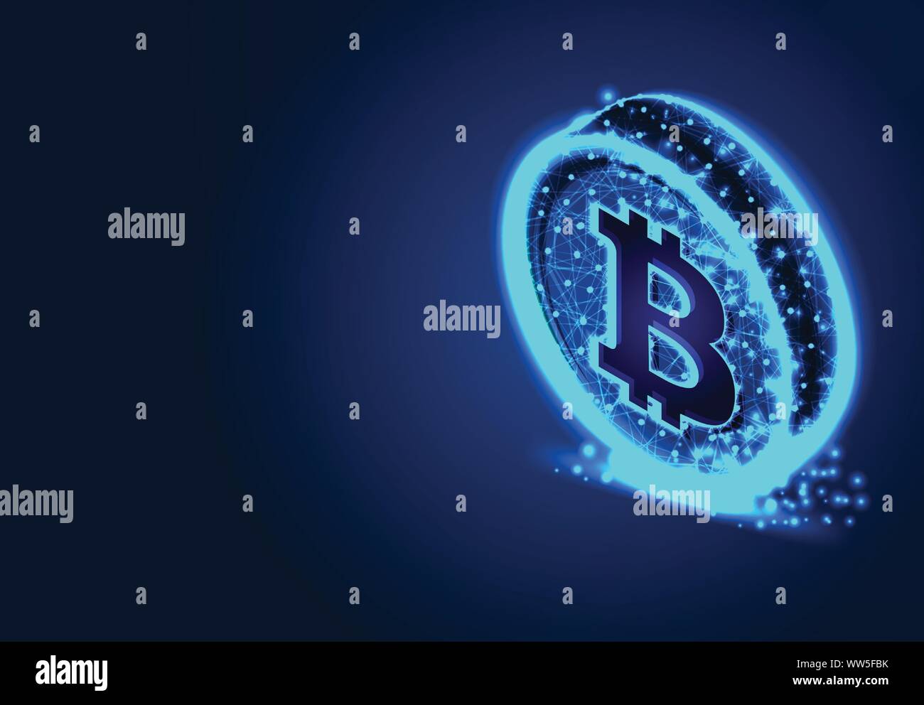 Crypto valute con moneta bitcoin, di finanza aziendale, Abstract bassa poli progetta, dalla linea e dot wireframe, illustrazione vettoriale Illustrazione Vettoriale