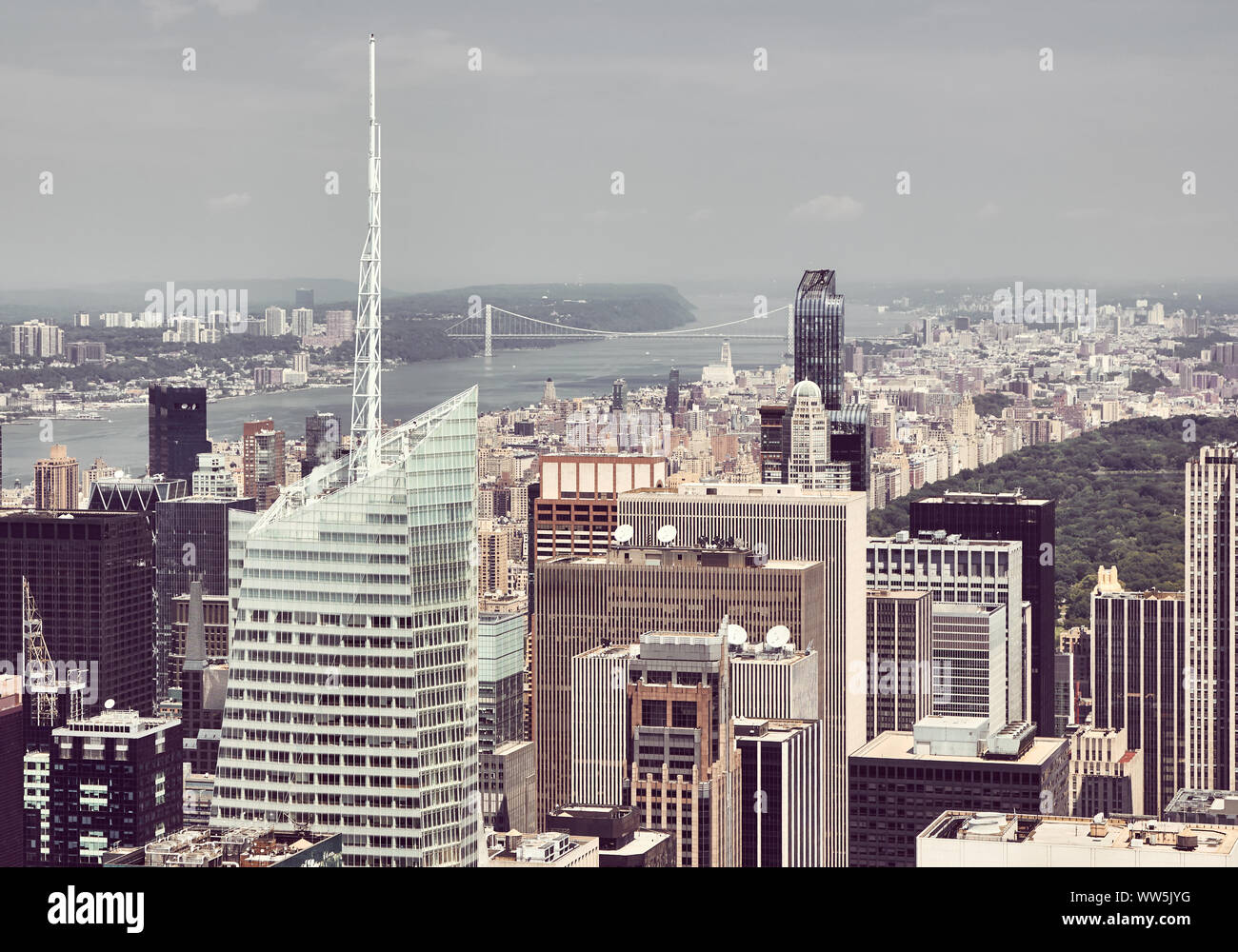 Retrò stilizzata vista aerea di Manhattan, New York City, Stati Uniti d'America. Foto Stock