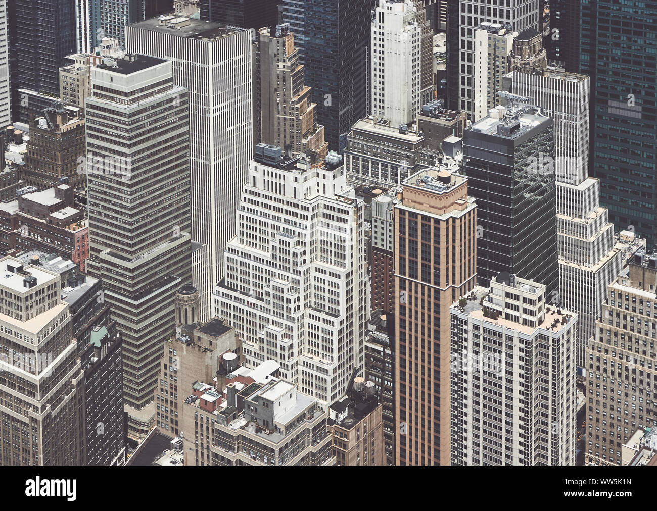 Retrò stilizzata vista aerea di architettura di Manhattan, New York City, Stati Uniti d'America. Foto Stock
