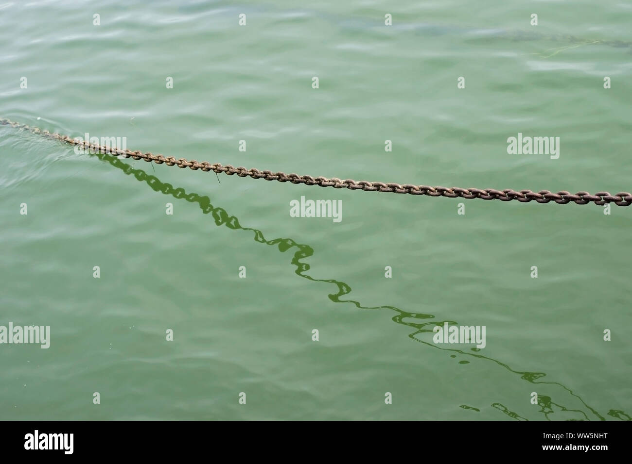 La fotografia di un cavo di ancoraggio nell'acqua, Foto Stock