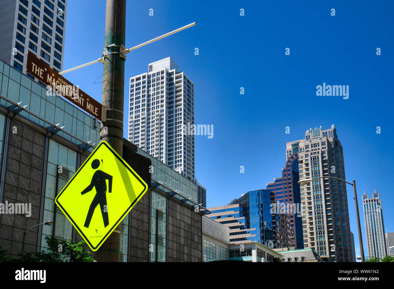 Il miglio magnifico segno, Chicago, Illinois, Stati Uniti Foto Stock