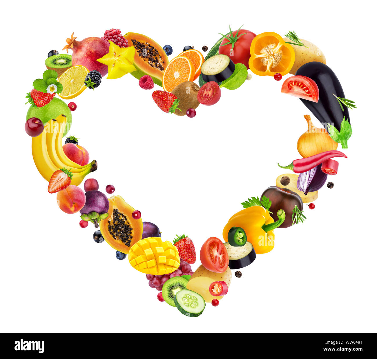 Cuore di frutta, di bacche e di ortaggi Foto Stock