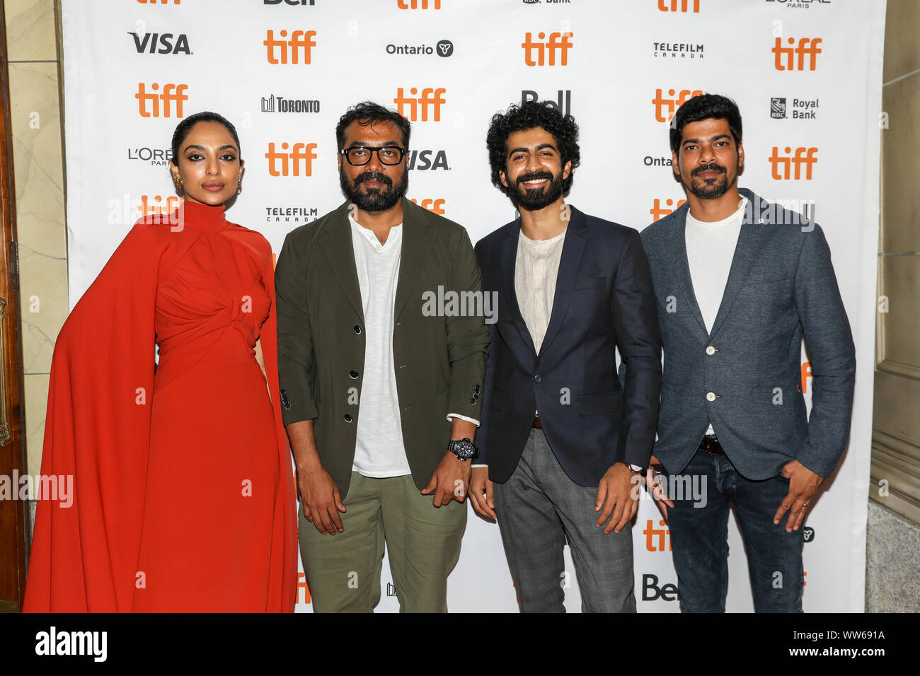 TORONTO, Ontario, Canada - 11 Settembre 2019: Sobhita Dhulipala, Anurag Kashyap, Shashank Arora e Vinod Kumar a 'L'anziano di un' premiere, TIFF. Foto Stock