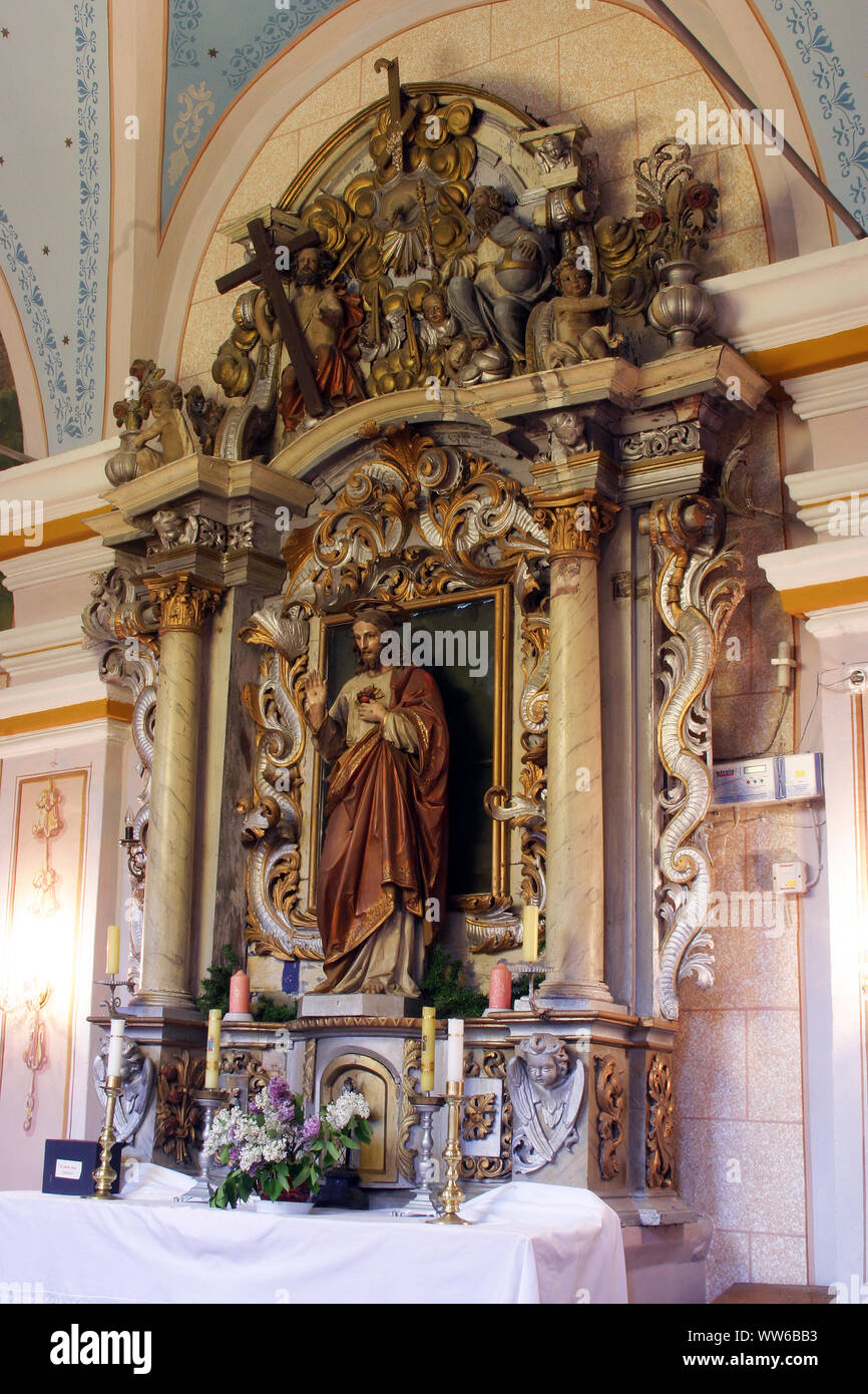 Sacro Cuore di Gesù, altare nella chiesa di Santa Barbara a rude, Croazia Foto Stock