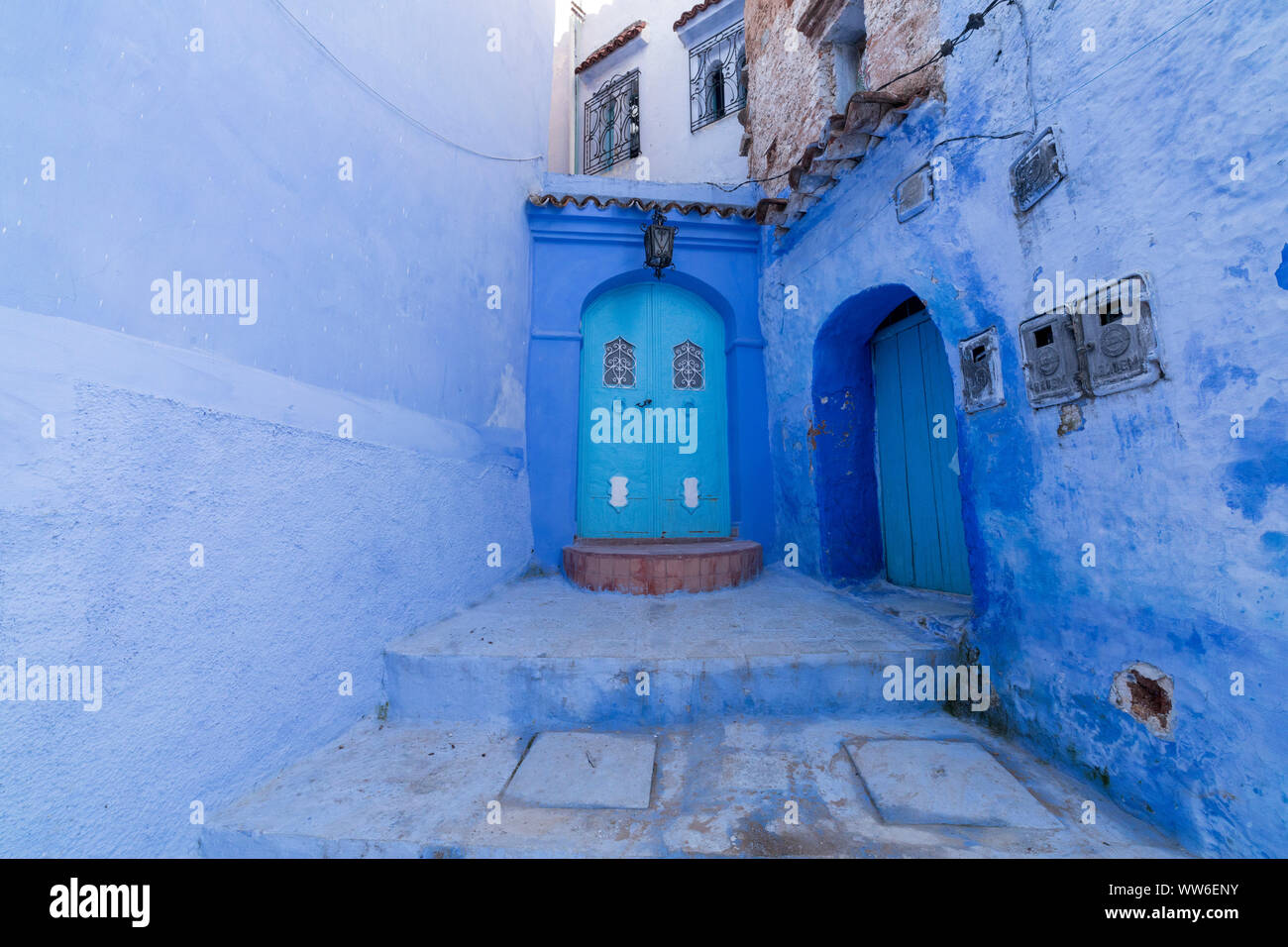 Vicolo blu a Chefchaouen, Marocco, Africa Settentrionale, Africa Foto Stock