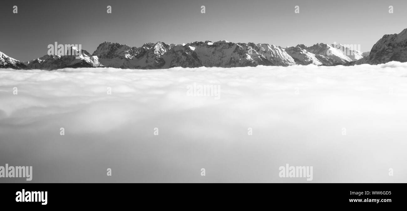 Alpspitze, Hausberg, Sci, Touring, vertice Alpspitz, Summit, alpinismo, vista aerea, in Germania, in Baviera, Baviera, Alpi Bavaresi, Werdenfelser Land, Zugspitze, montagne del Wetterstein, Garmisch-Partenkirchen Foto Stock