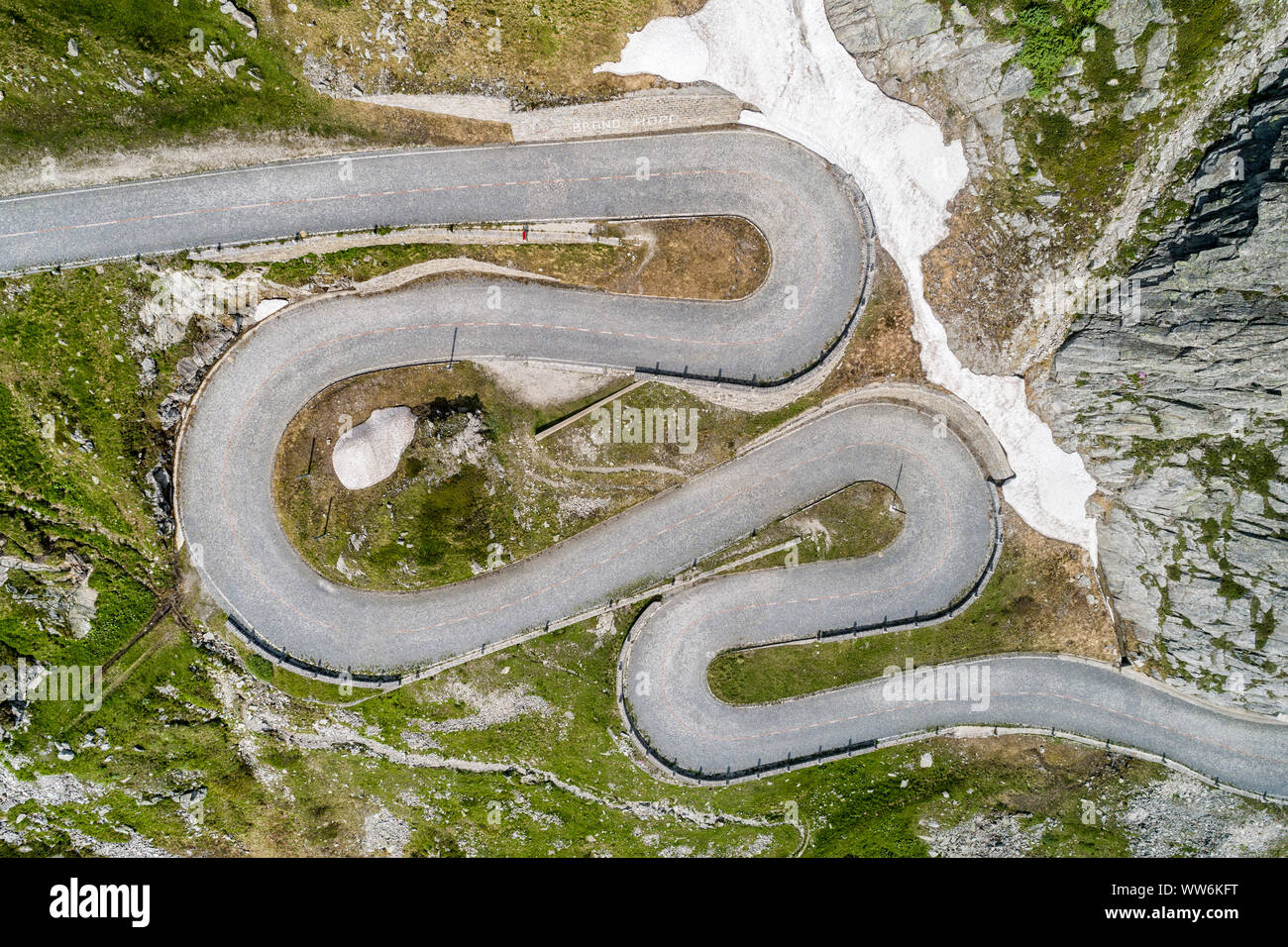 Foto aerea Tremola, pass road Gotthardpass, Canton Ticino, Svizzera Foto Stock