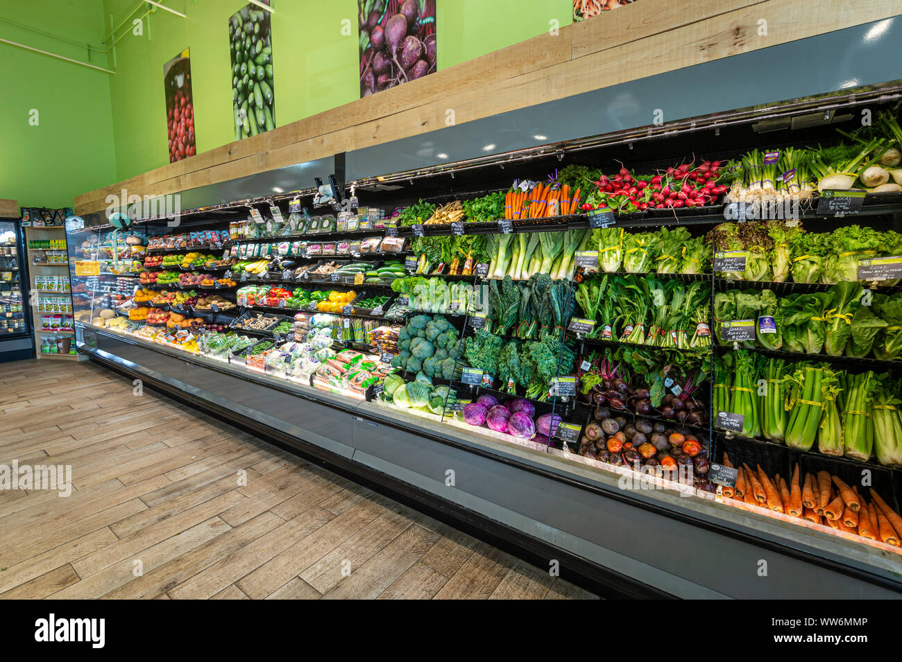 Prodotti freschi del corridoio della American Fruttivendolo Foto Stock