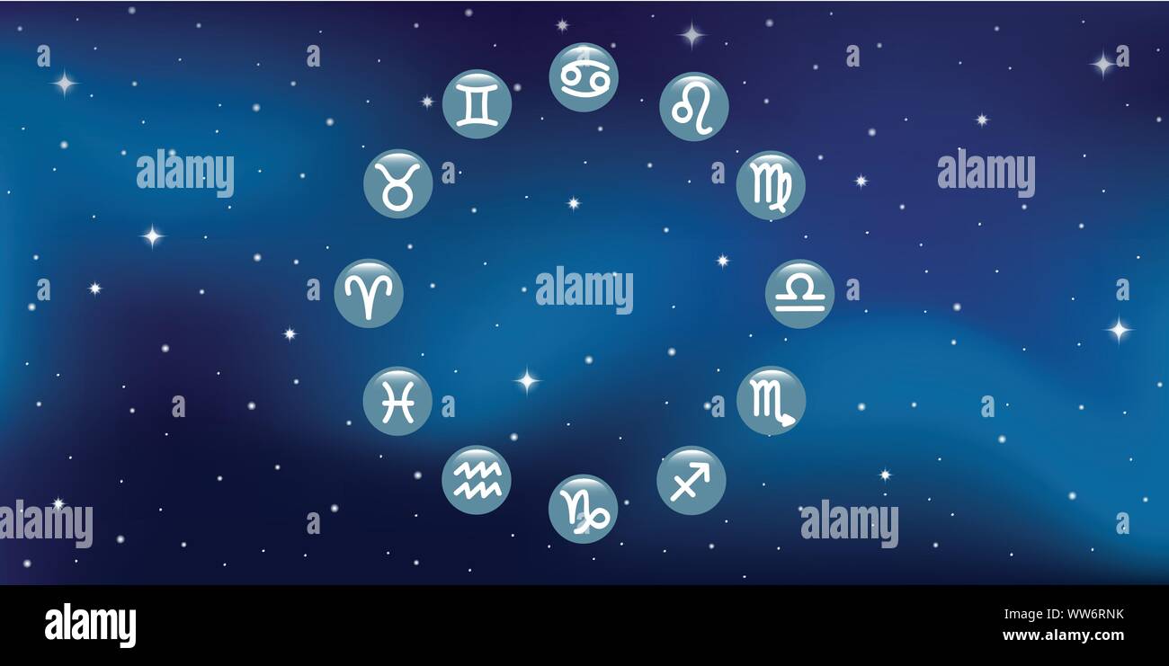 Oroscopo zodiaco simbolo in un cerchio nel cielo stellato illustrazione vettoriale EPS10 Illustrazione Vettoriale