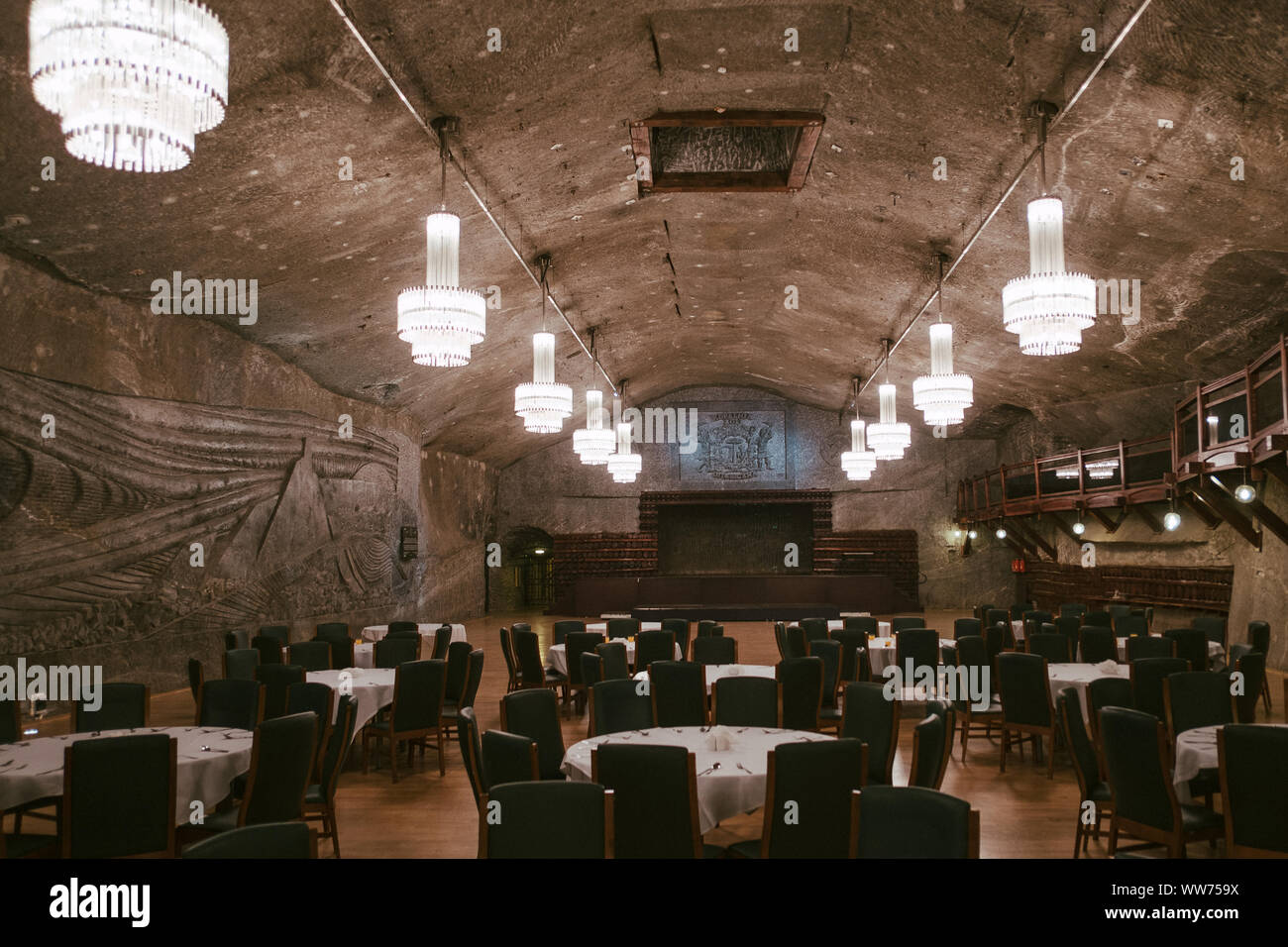 Visita a una miniera di sale vicino a Cracovia in Polonia Foto Stock