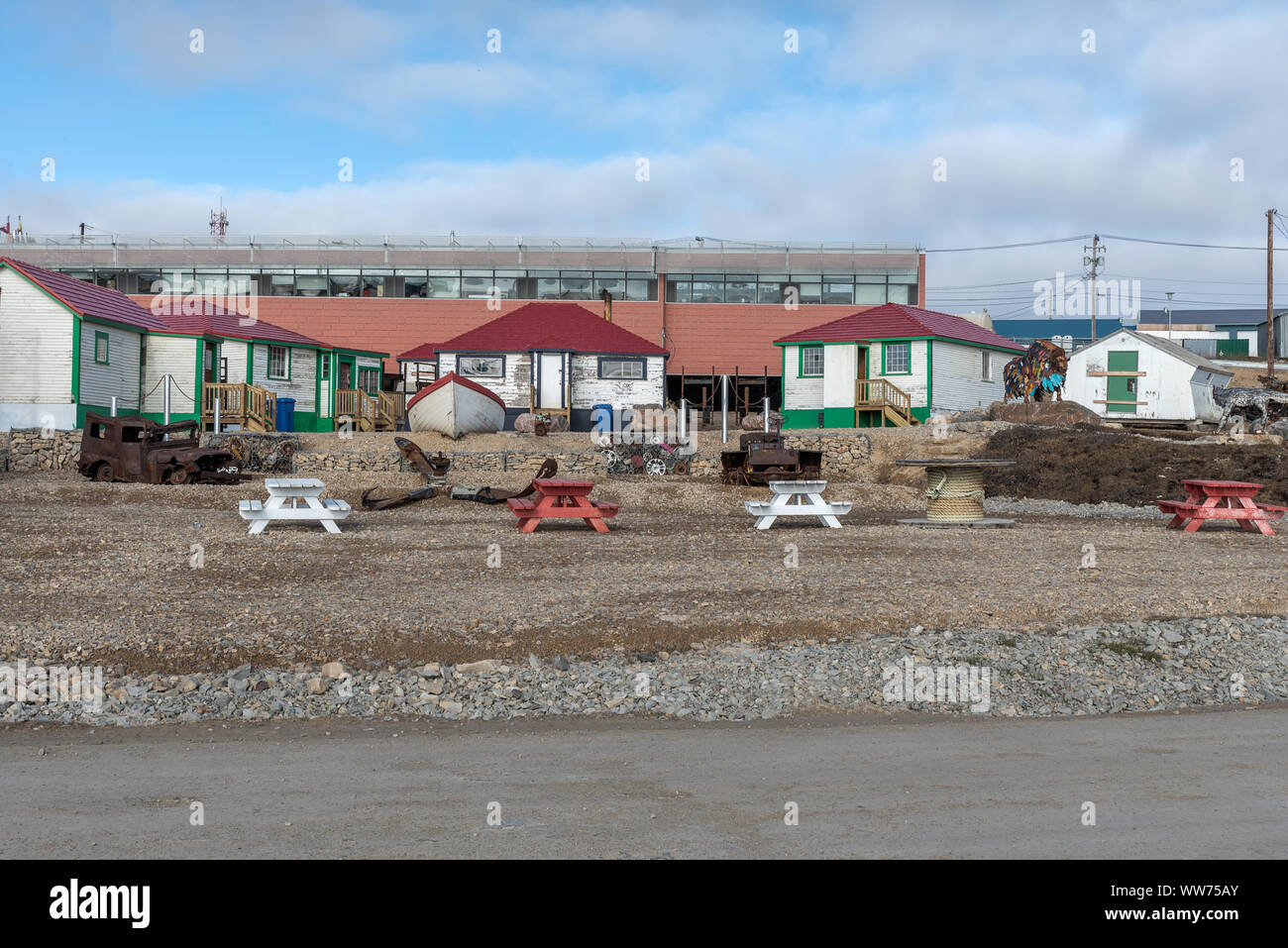 Edifici storici a Cambridge Bay, Nunavut, Canada Foto Stock