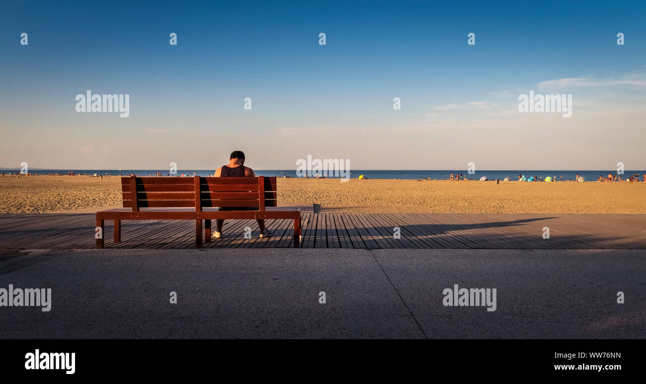 La Franqui Beach, estate, Leucate Aude, Reparto, Regione Occitanie, Francia Foto Stock