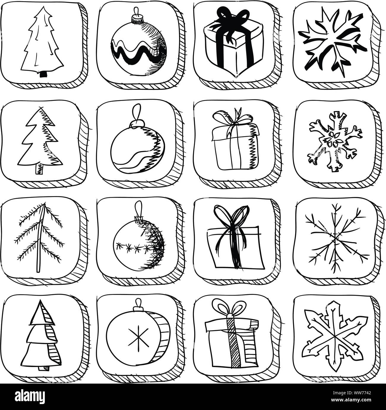 Set di schizzo di Natale icone Illustrazione Vettoriale